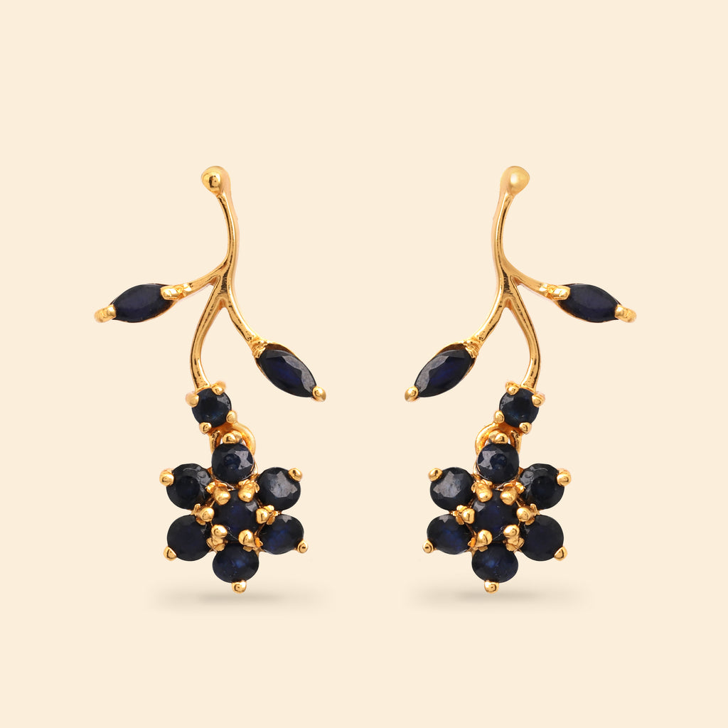 Blue sapphire floral earrings in 14K gold plated 925 sterling silver