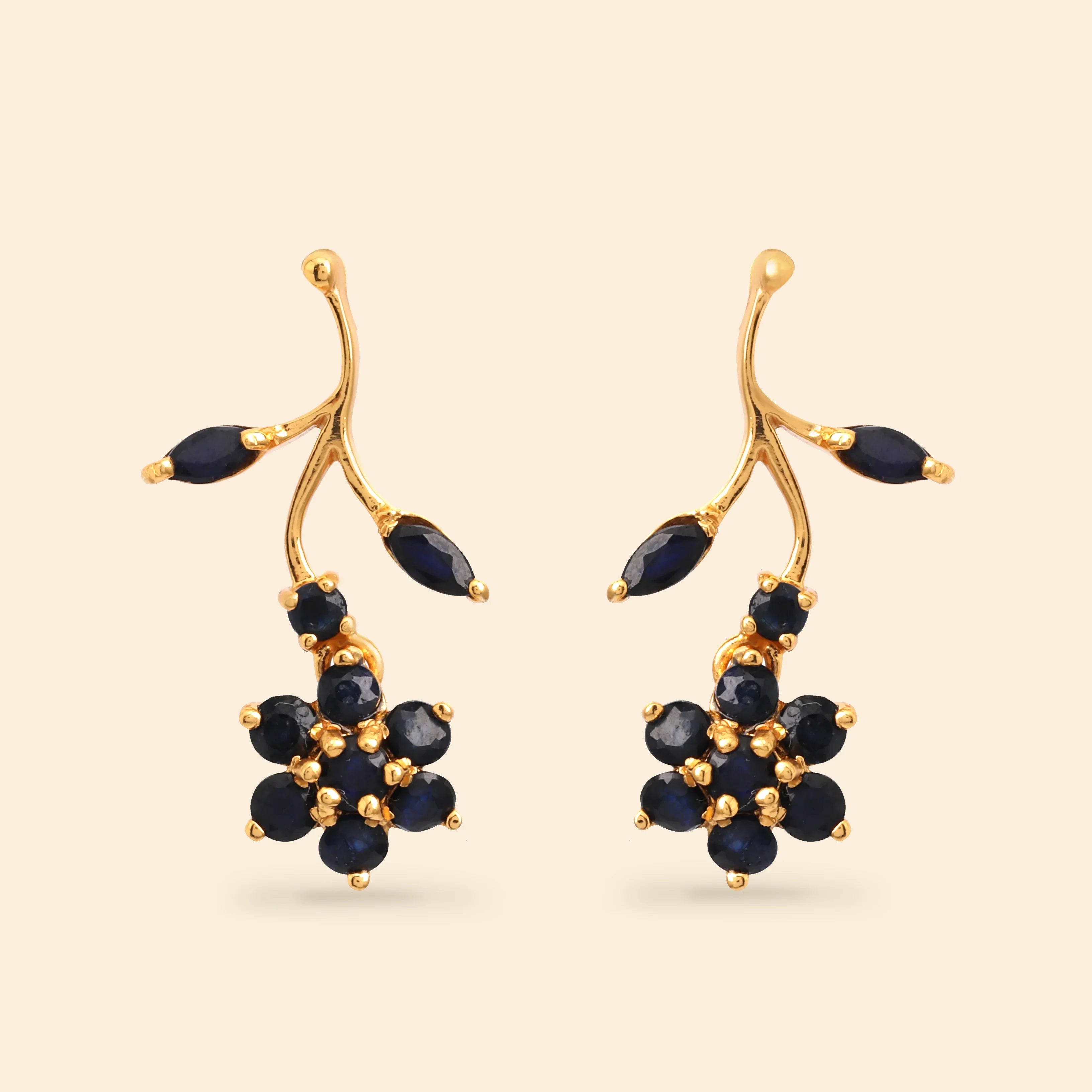 Blue sapphire floral earrings in 14K gold plated 925 sterling silver