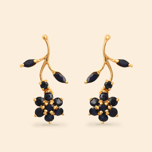 Blue sapphire floral earrings in 14K gold plated 925 sterling silver