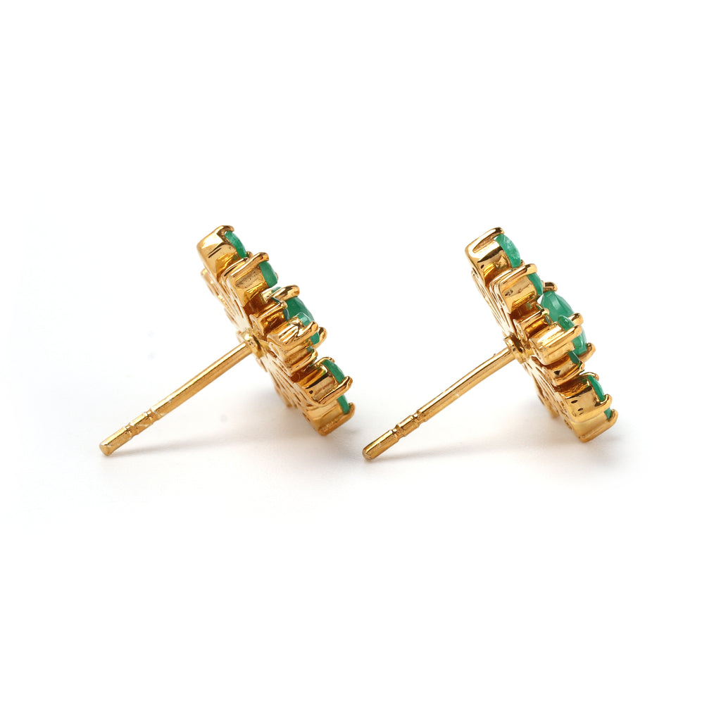 Bloom-inspired emerald stud earrings crafted in 925 sterling silver, refined cluster design by Jewelry by Crimson