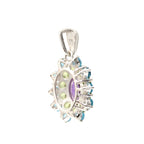 Amethyst, Peridot & Blue Topaz Flower Cluster Pendant in 925 Sterling Silver