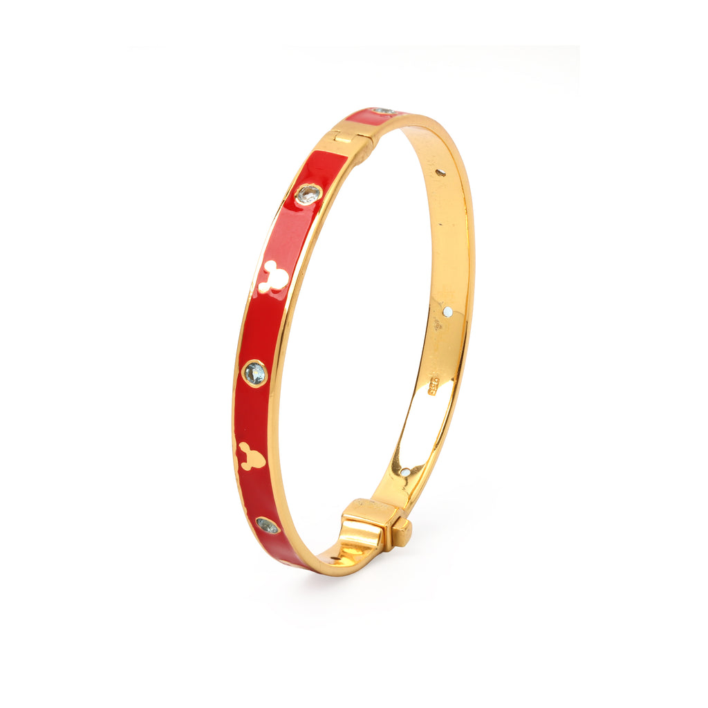 Minimalist red and gold enamel bracelet for women