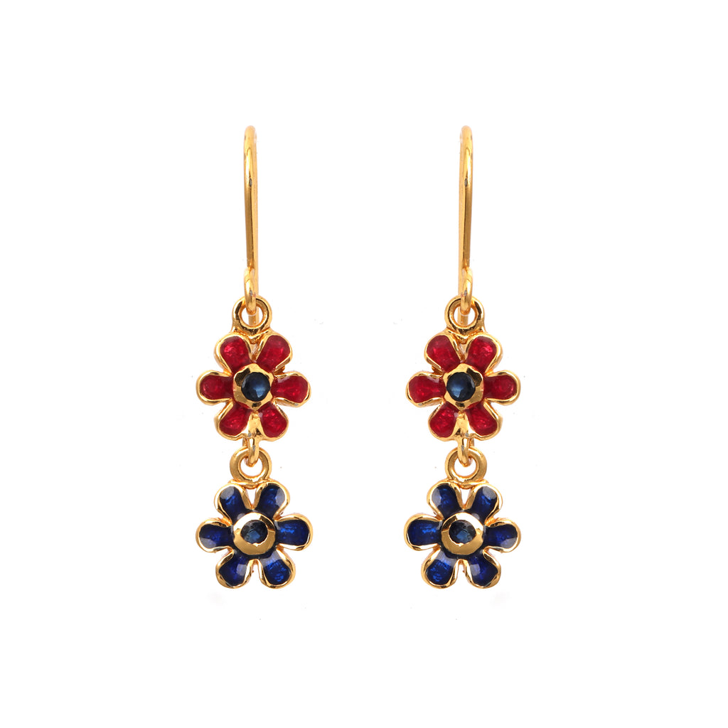 Gold plated sapphire floral drop earrings in 925 sterling silver