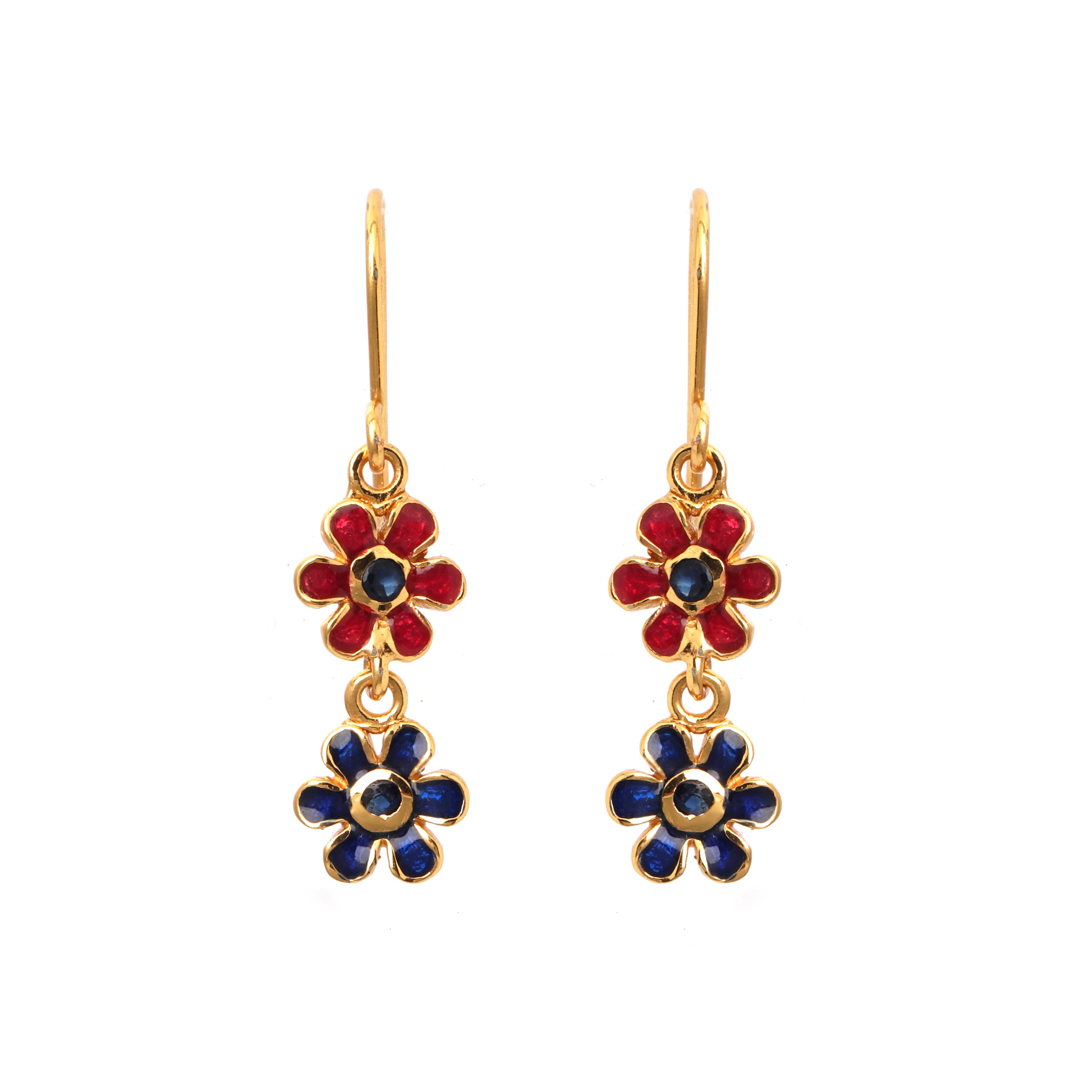 Gold plated sapphire floral drop earrings in 925 sterling silver