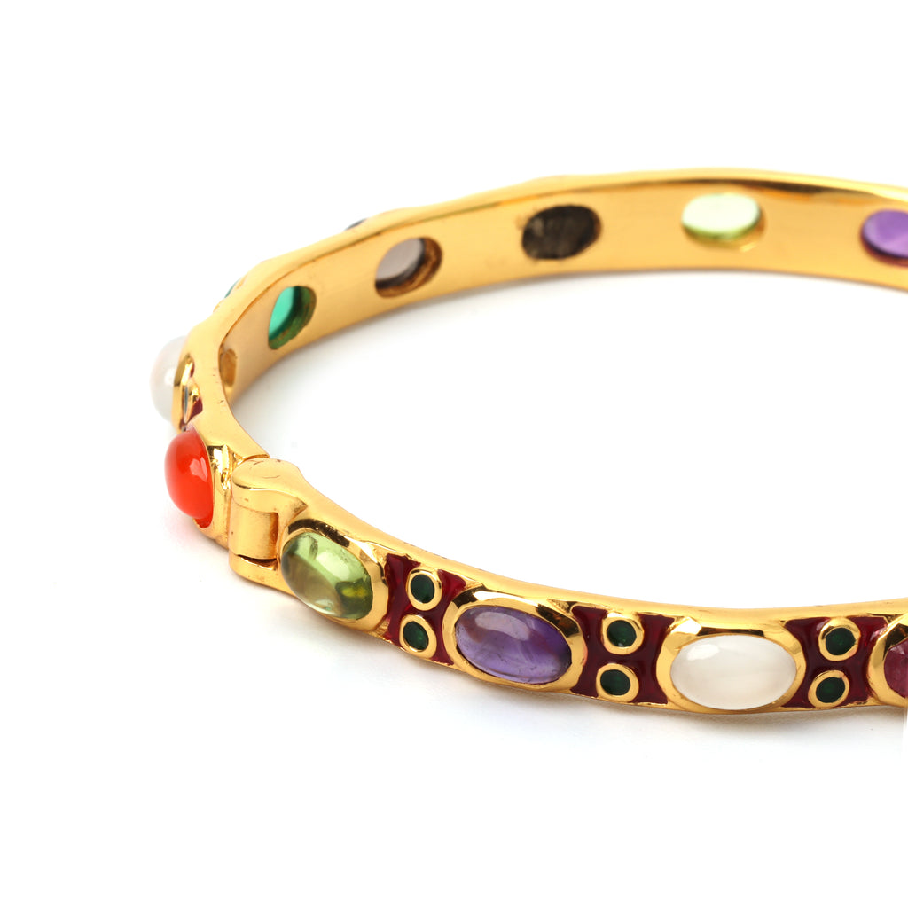 Elegant multi gem bracelet handcrafted in sterling silver and gold plating