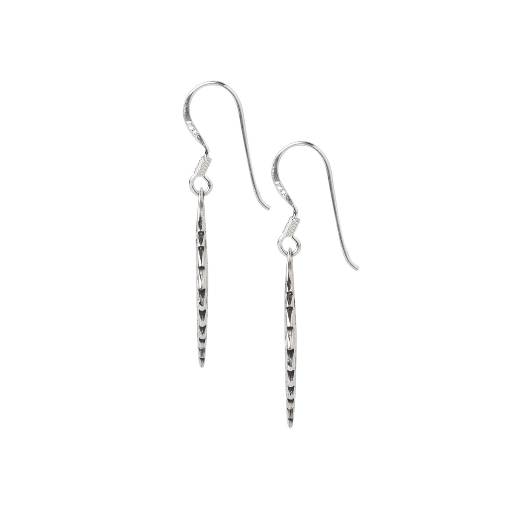 Side view of lightweight leaf dangle earrings in hypoallergenic 925 sterling silver