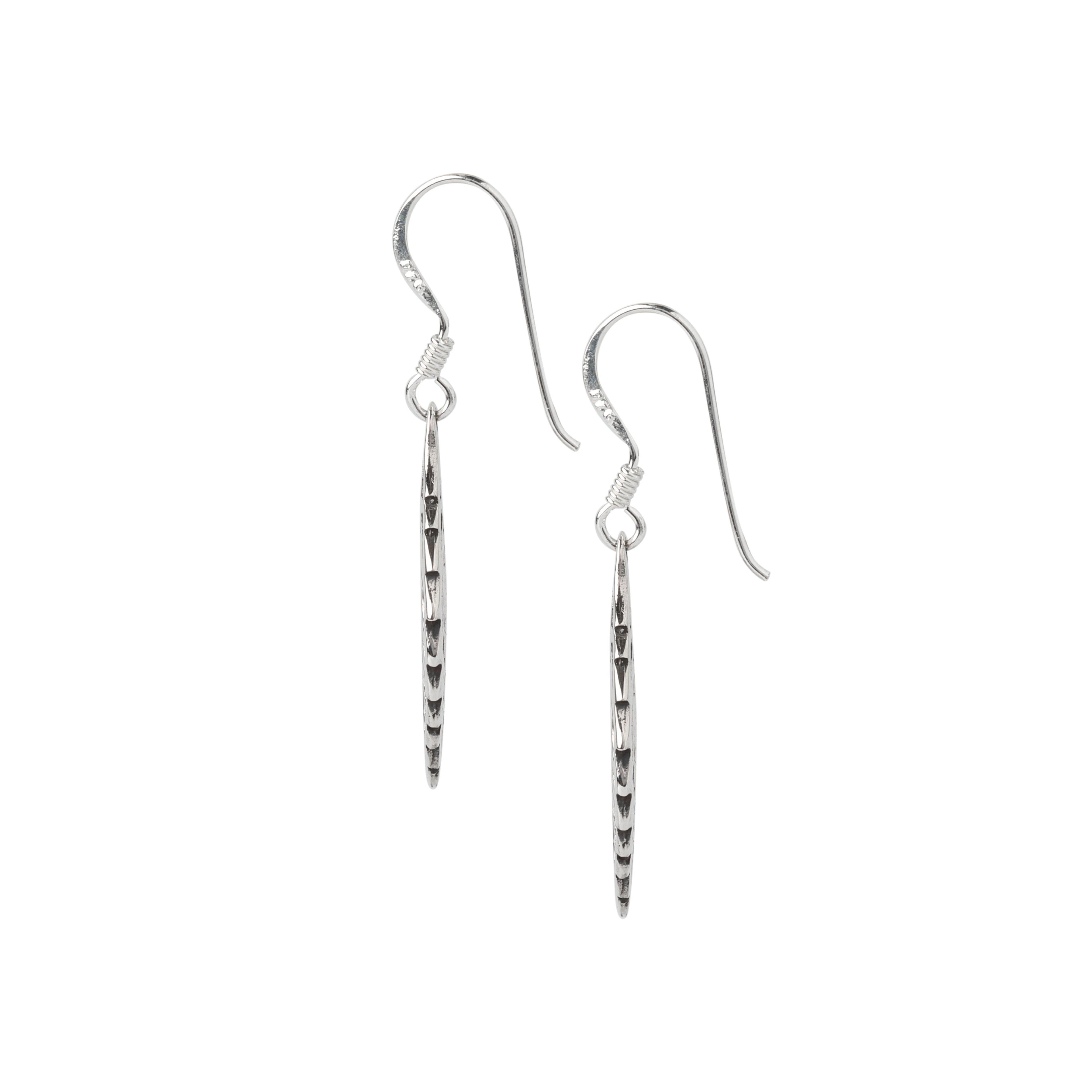 Side view of lightweight leaf dangle earrings in hypoallergenic 925 sterling silver