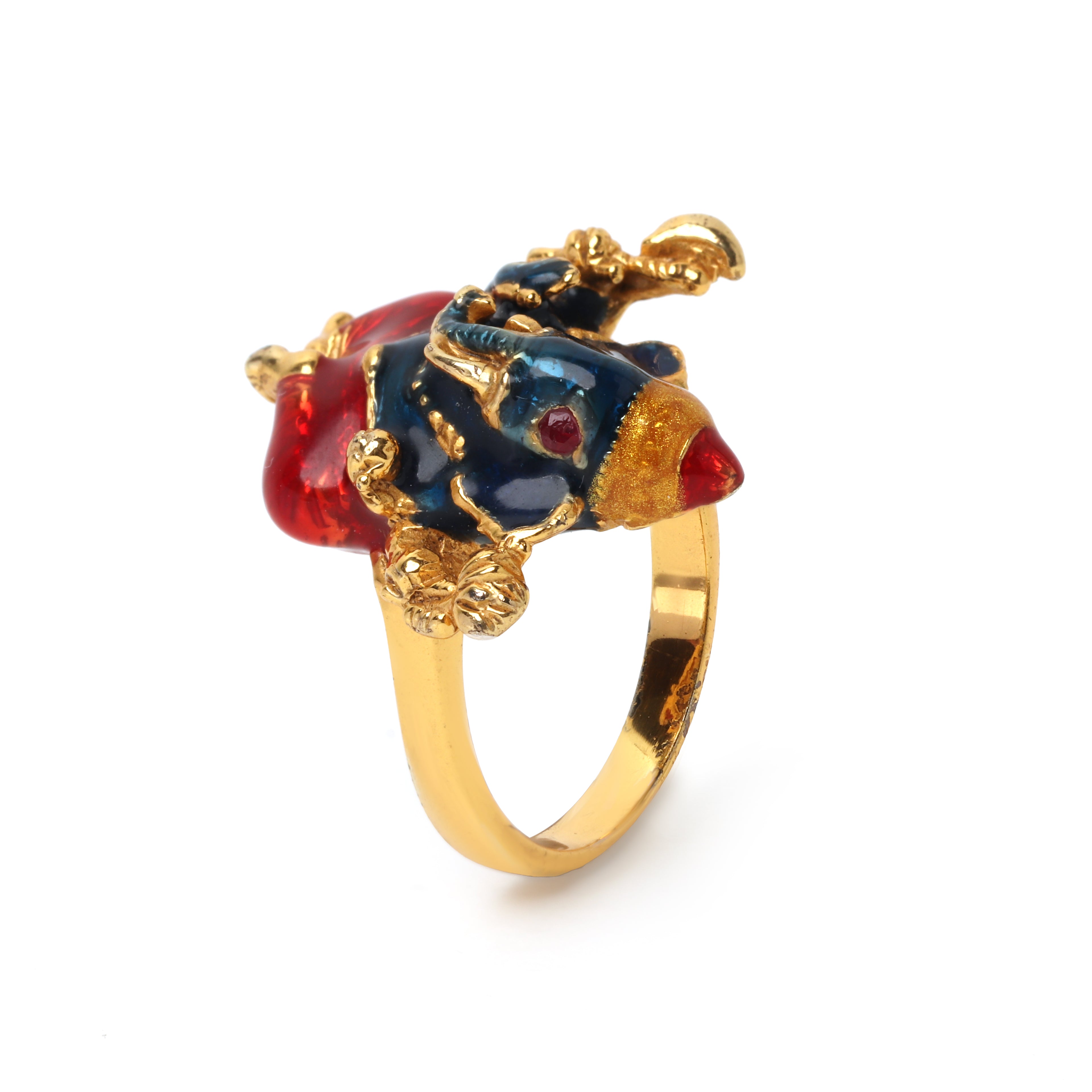 Luxury spiritual ring featuring ruby and gold plated silver