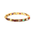 Gold plated multi gemstone bangle in 925 sterling silver with red enamel accents