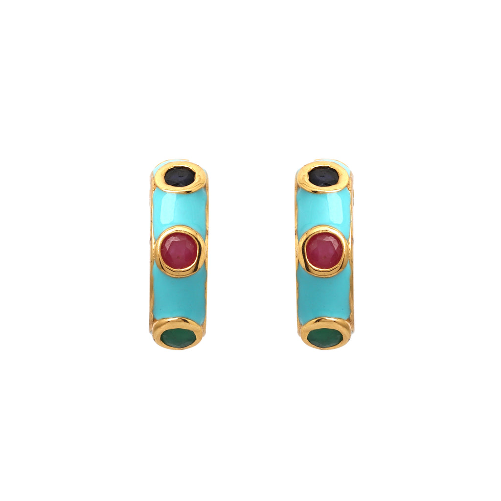 Minimalist gemstone huggie earrings handcrafted in Thailand
