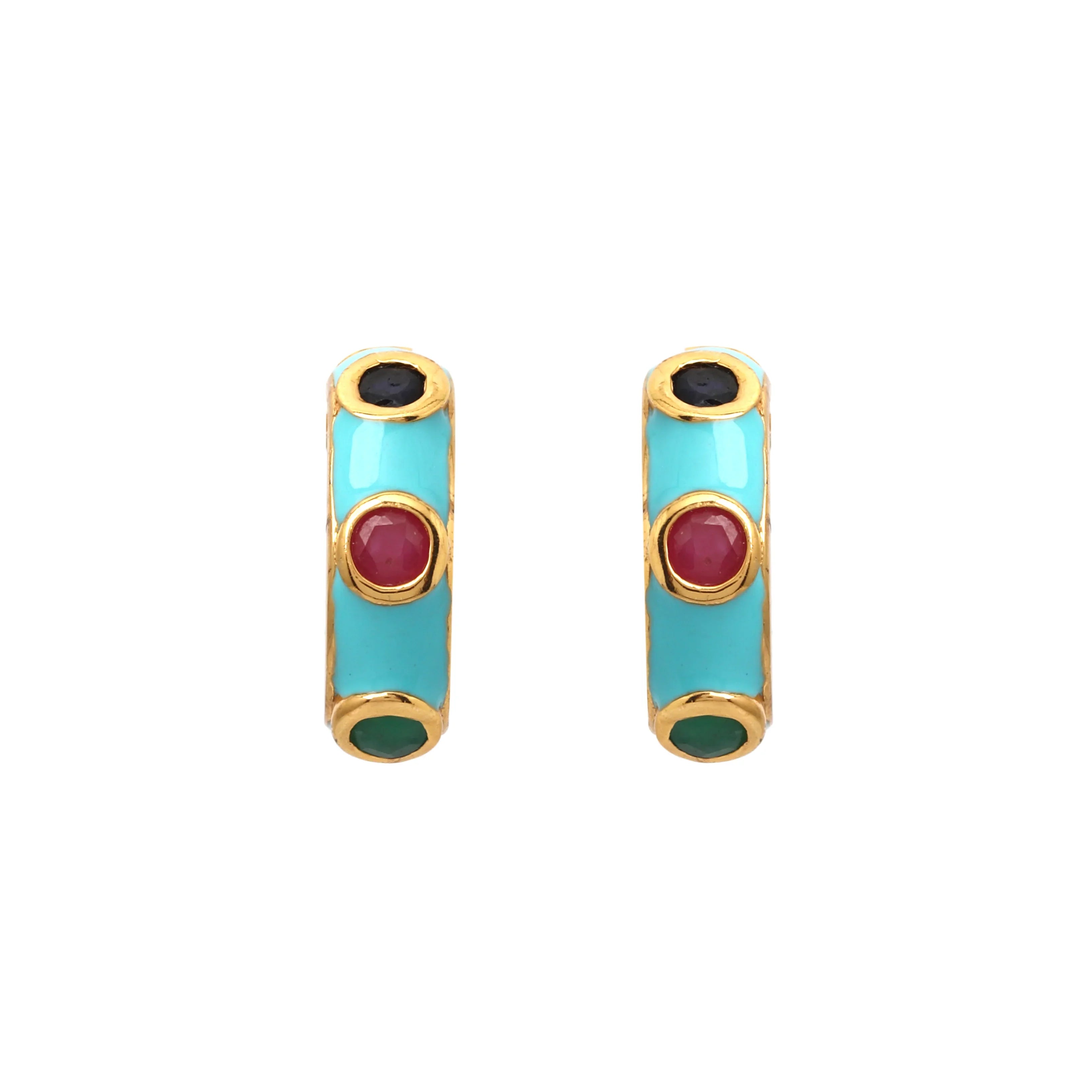 Minimalist gemstone huggie earrings handcrafted in Thailand