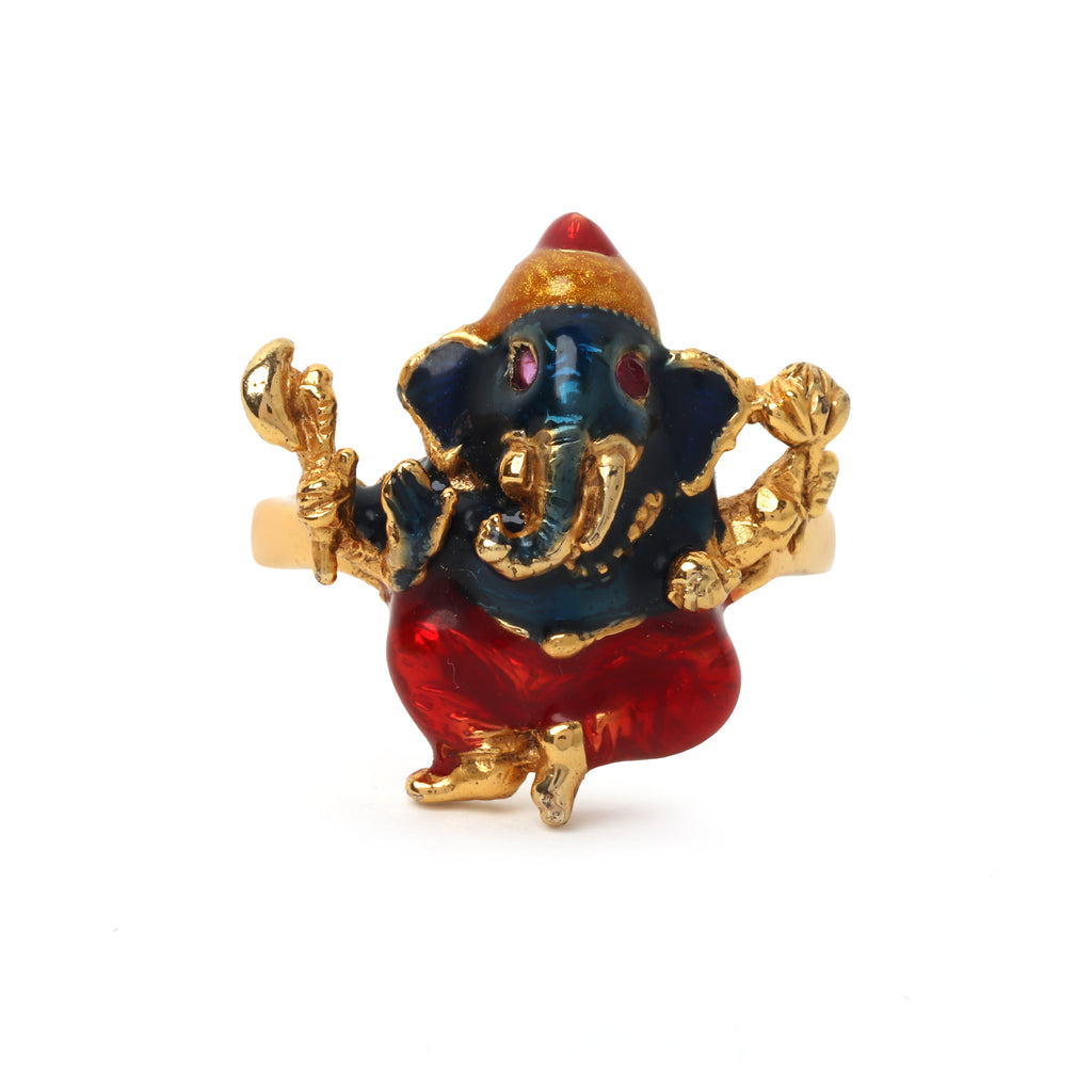 Ruby Ganesha statement ring in gold plated sterling silver