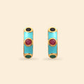 Ruby emerald and sapphire huggie earrings in 14K gold plated sterling silver