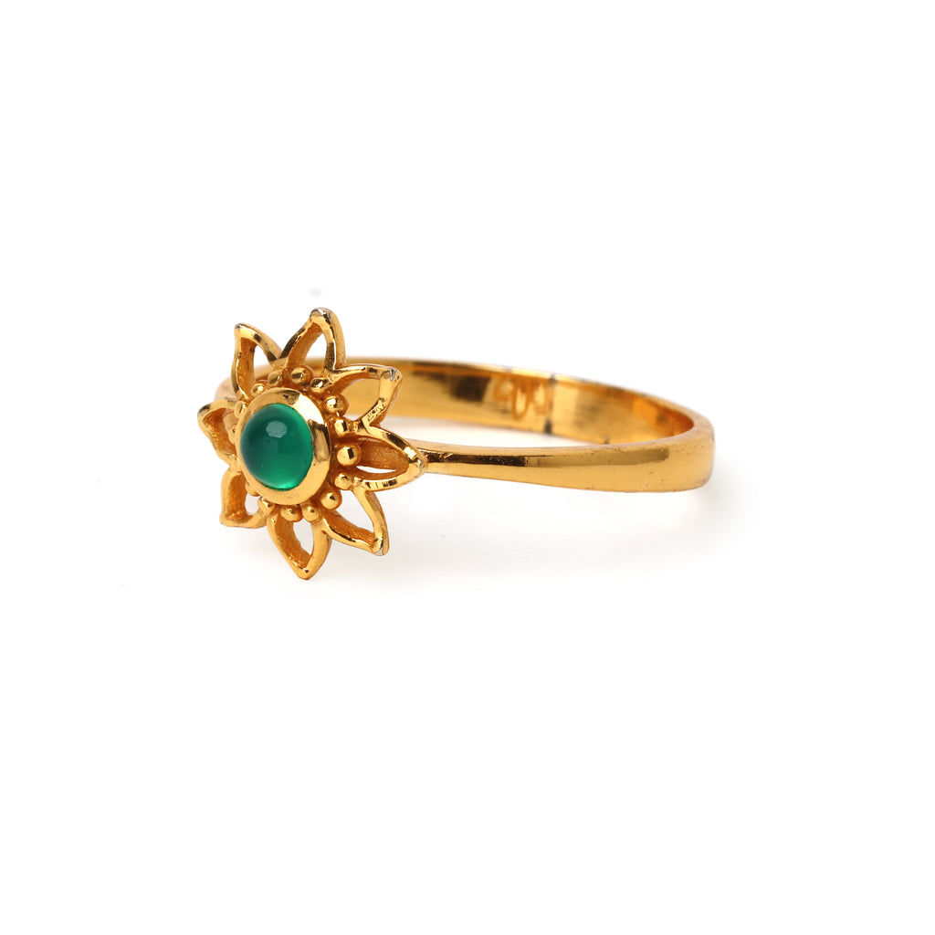 Natural green onyx flower ring for women