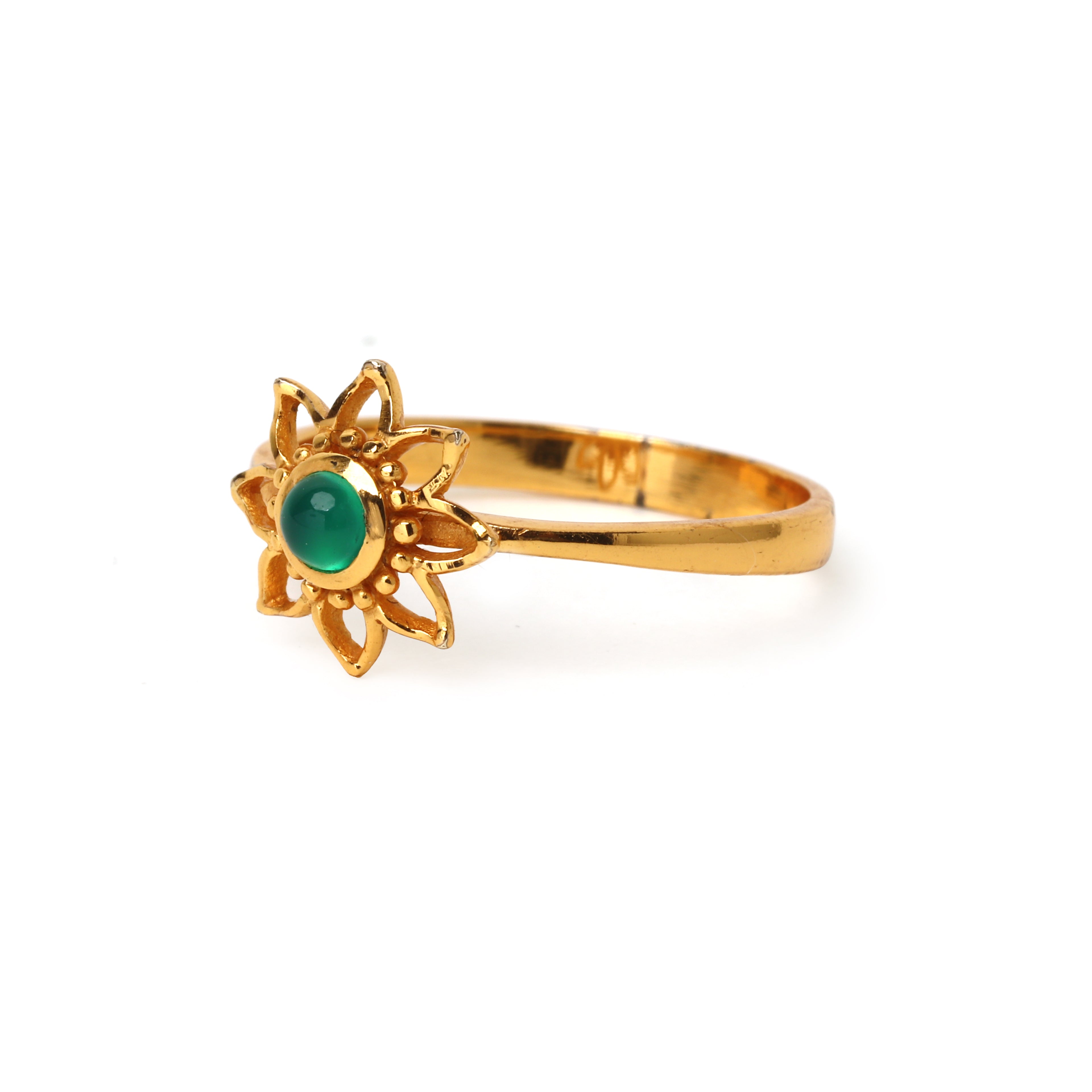 Natural green onyx flower ring for women