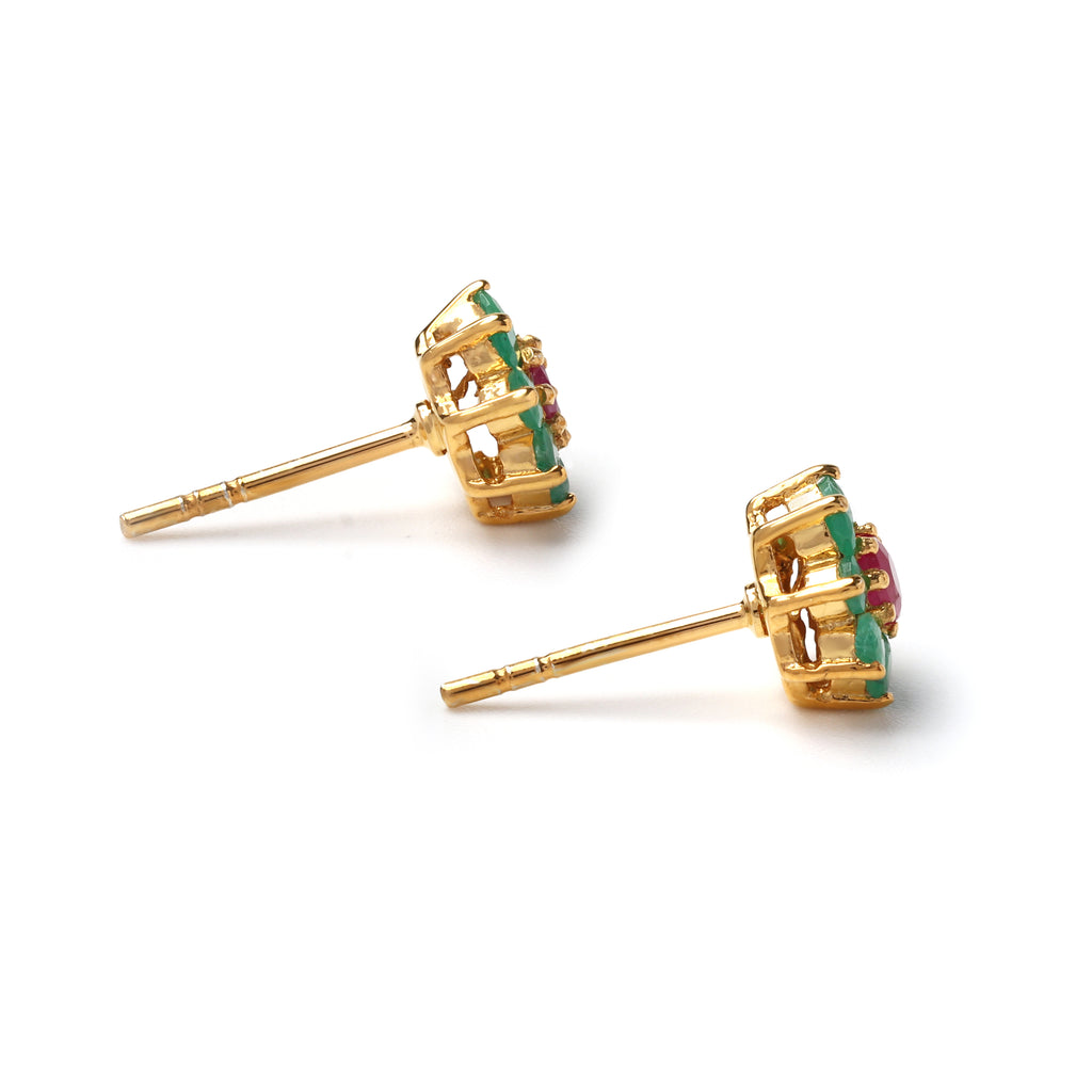 Bloom-inspired emerald ruby stud earrings in 925 sterling silver by Jewelry by Crimson