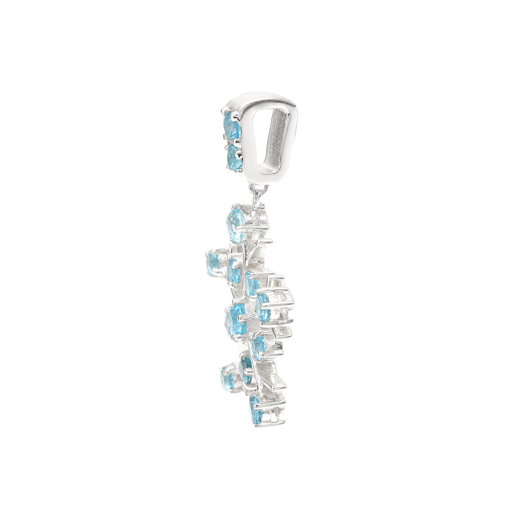 Natural Blue Topaz Snowflake Pendant in 925 Sterling Silver