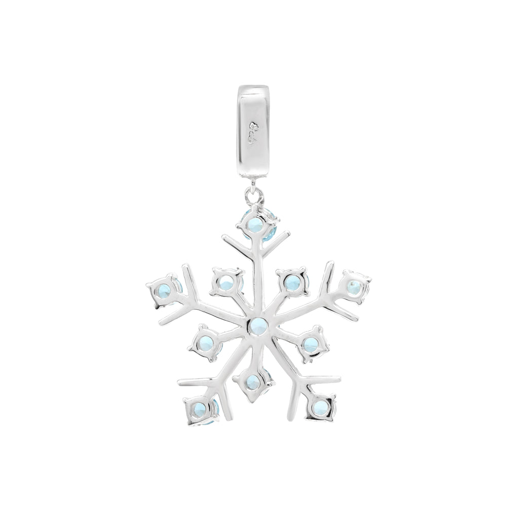 Natural Blue Topaz Snowflake Pendant in 925 Sterling Silver