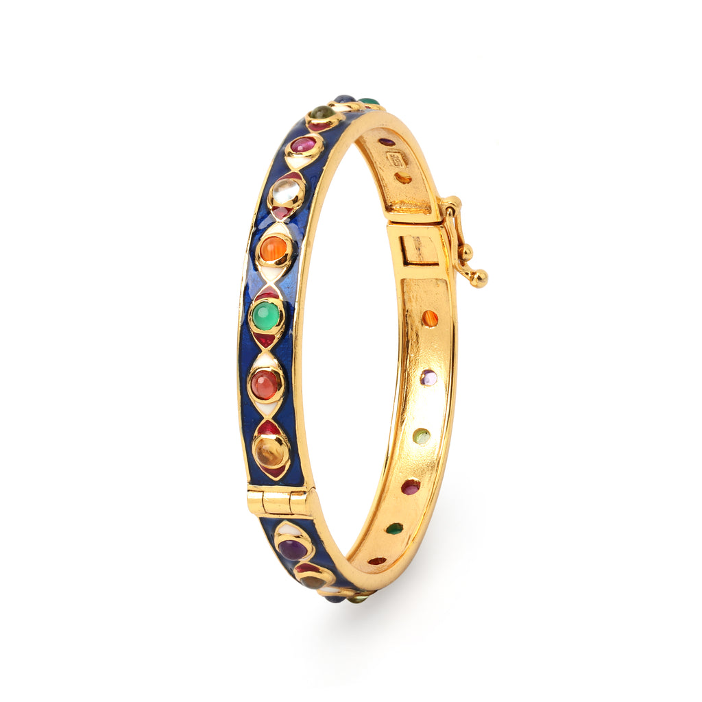 Luxury sterling silver bangle with colorful natural gemstones