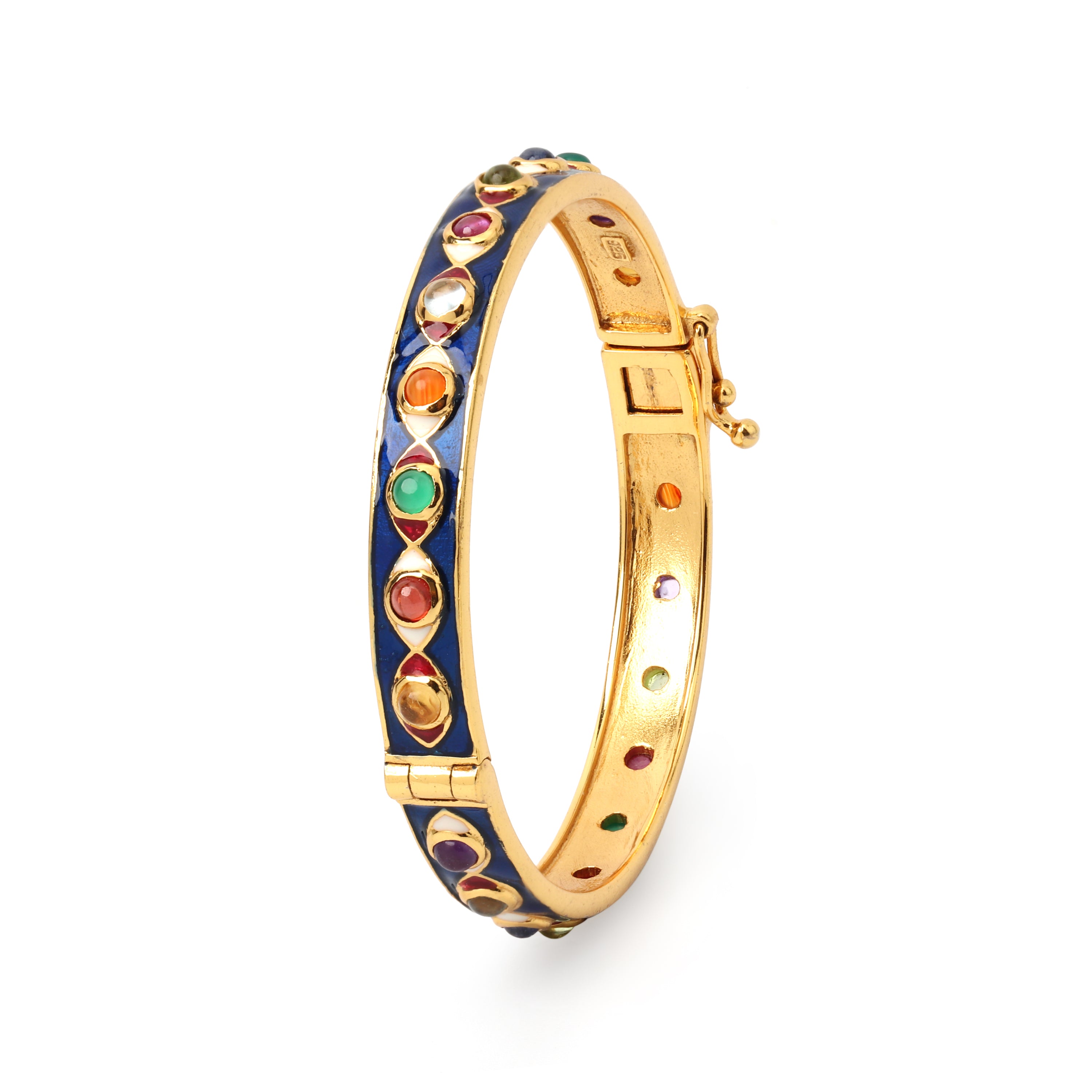 Luxury sterling silver bangle with colorful natural gemstones