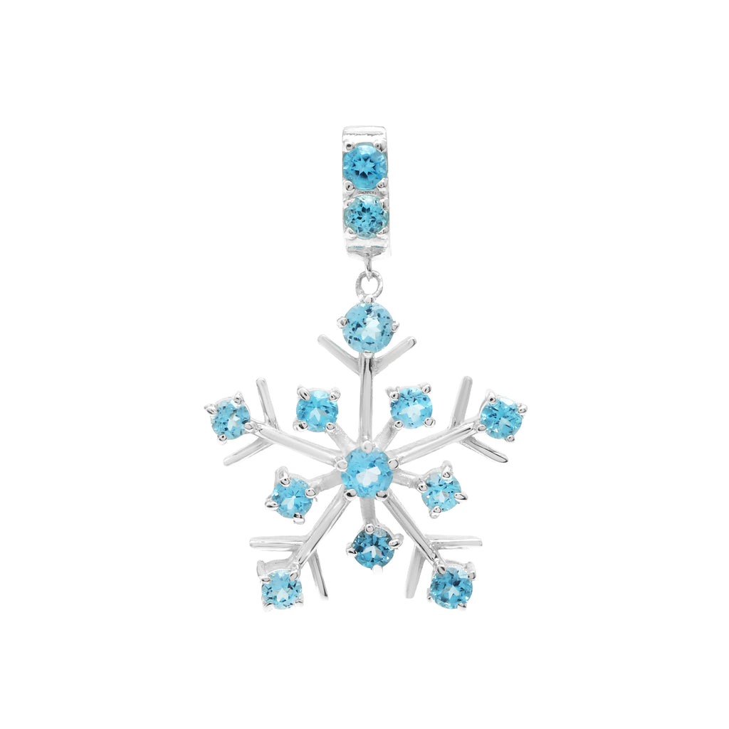 Natural Blue Topaz Snowflake Pendant in 925 Sterling Silver