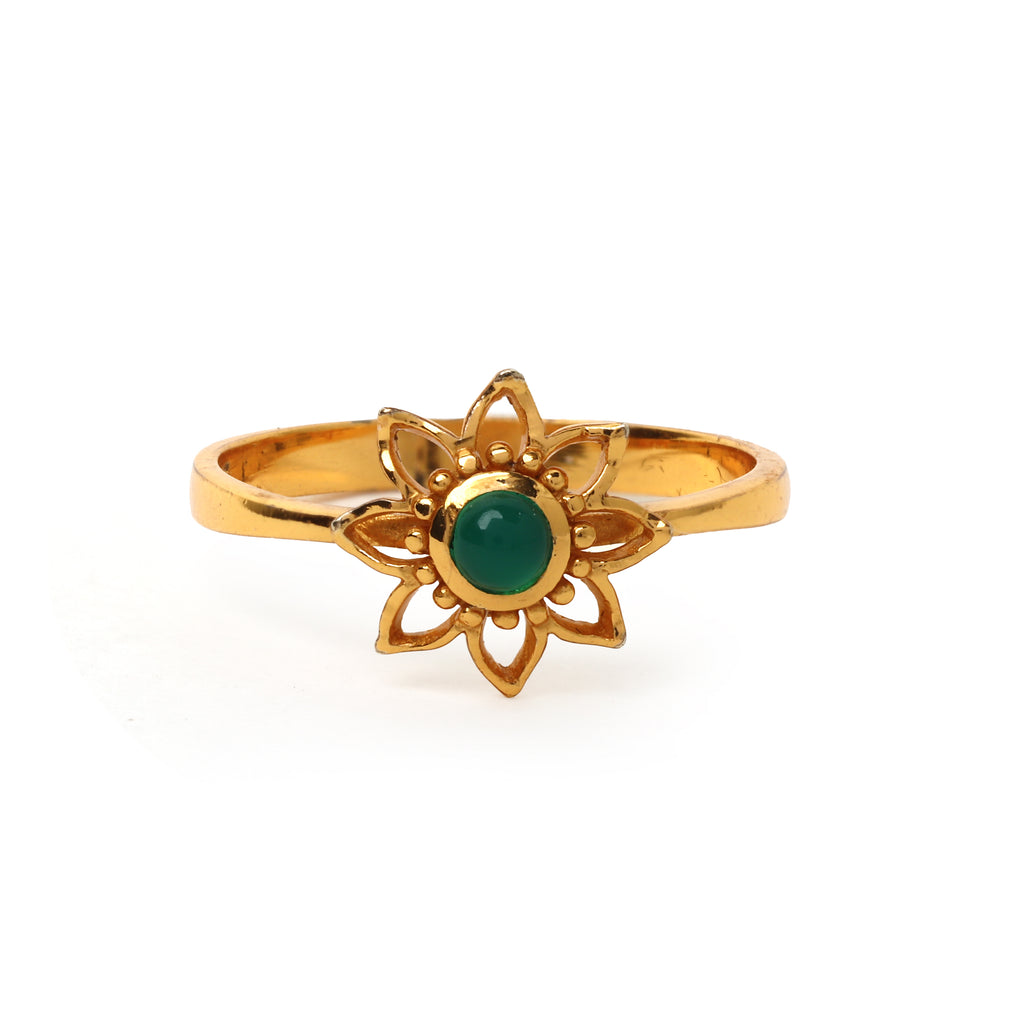 Green onyx floral ring in gold plated sterling silver