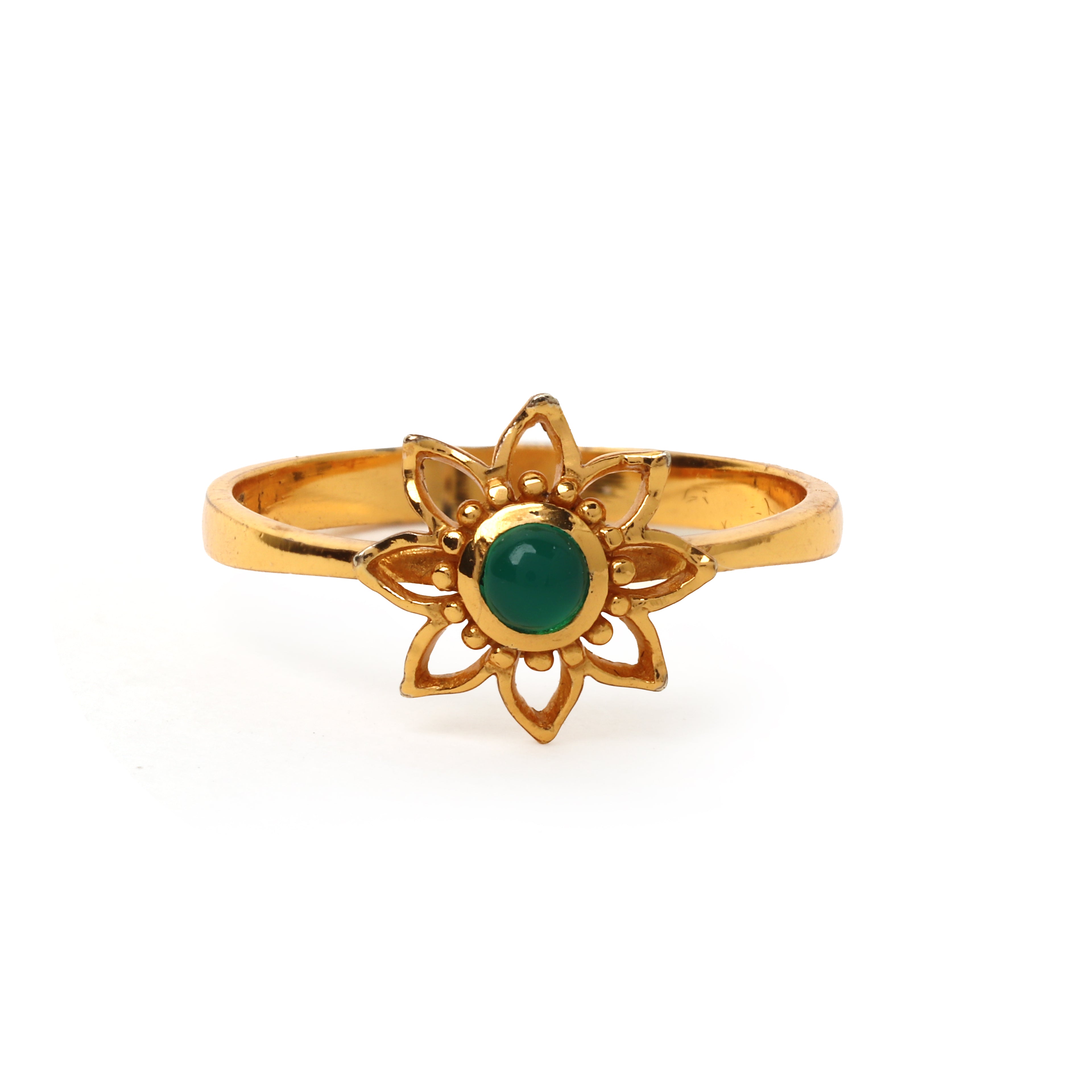 Green onyx floral ring in gold plated sterling silver