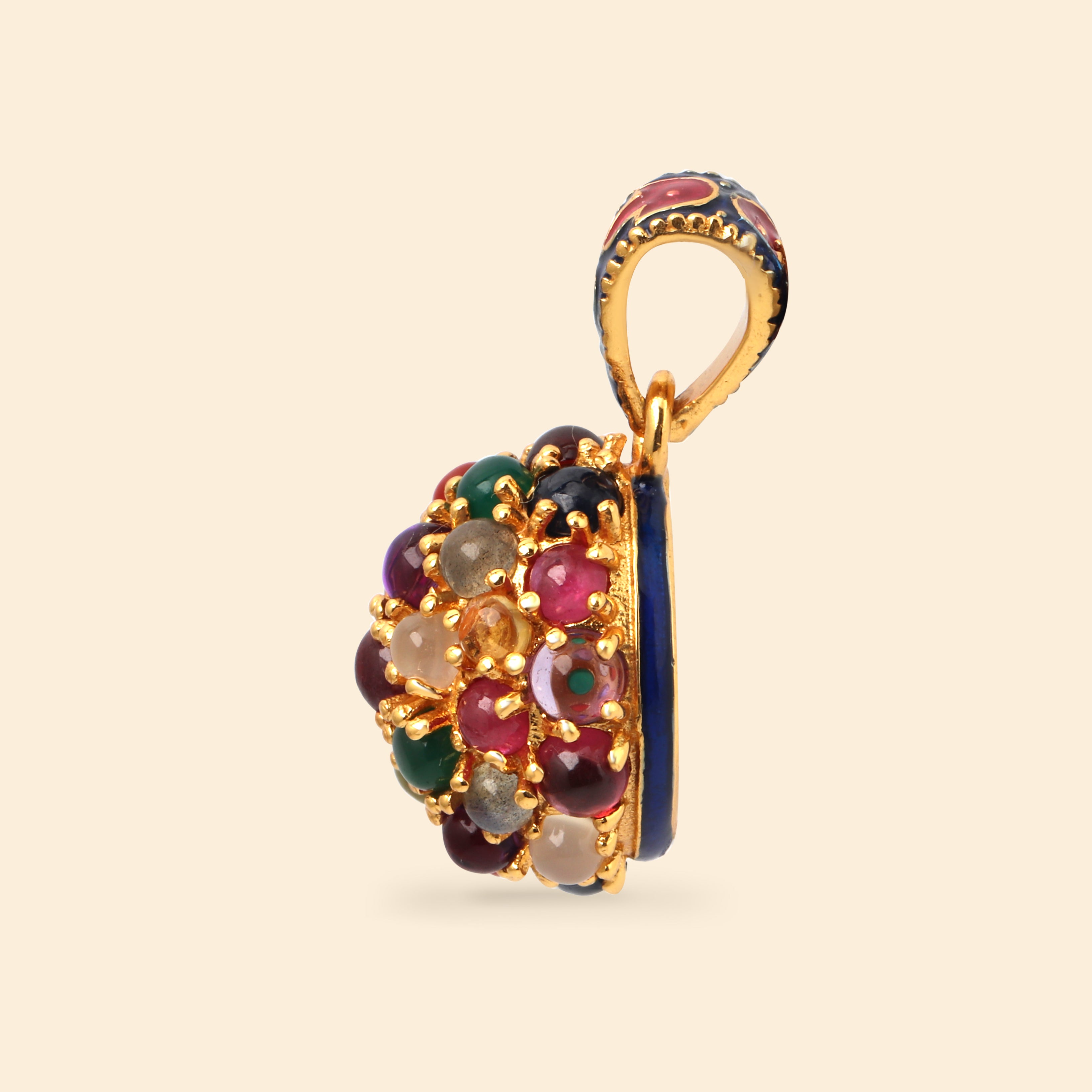 Modern multi gem pendant in sterling silver and gold finish