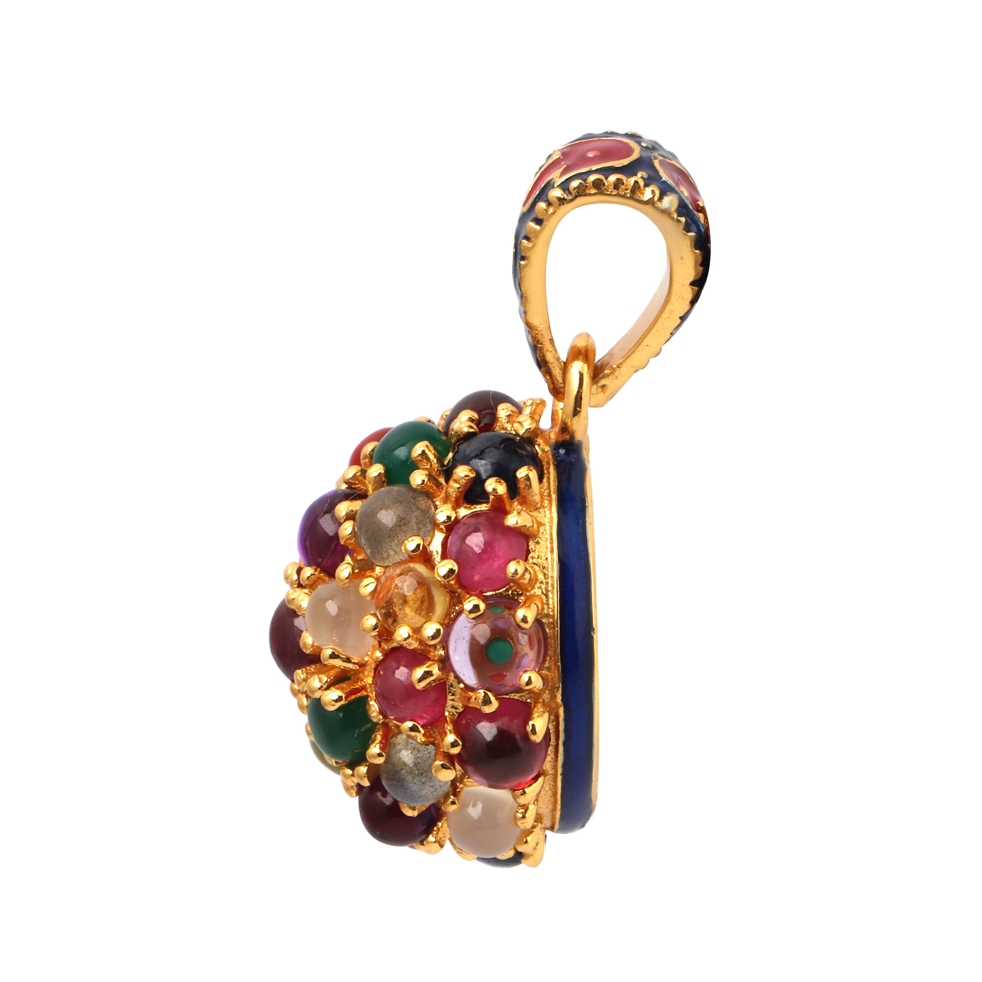 Luxury multi gem pendant with 14K gold plated finish