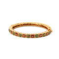 Gold plated multi gemstone bangle in 925 sterling silver with red and green enamel accents