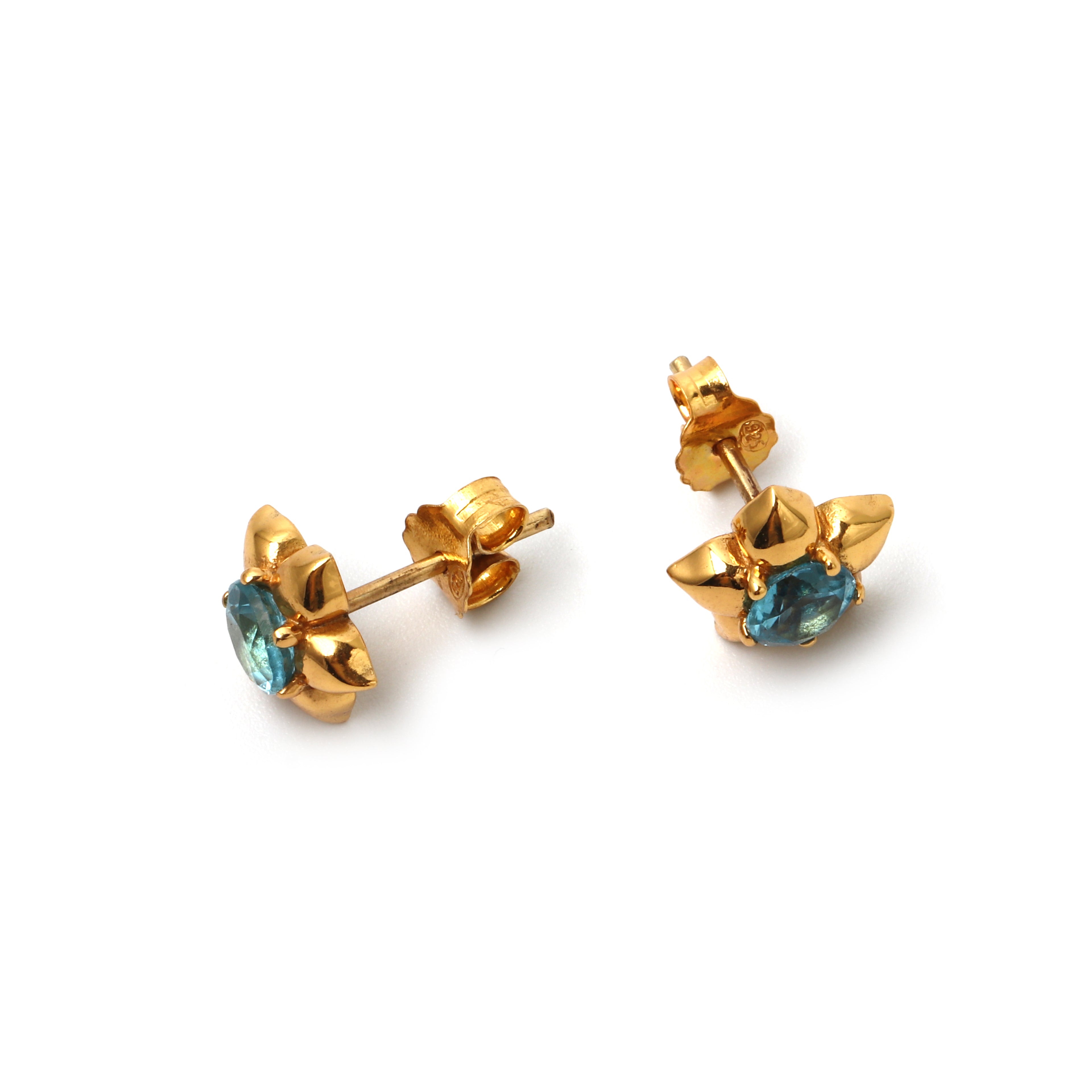 Luxury Blue Topaz blossom stud earrings with 14K gold plating