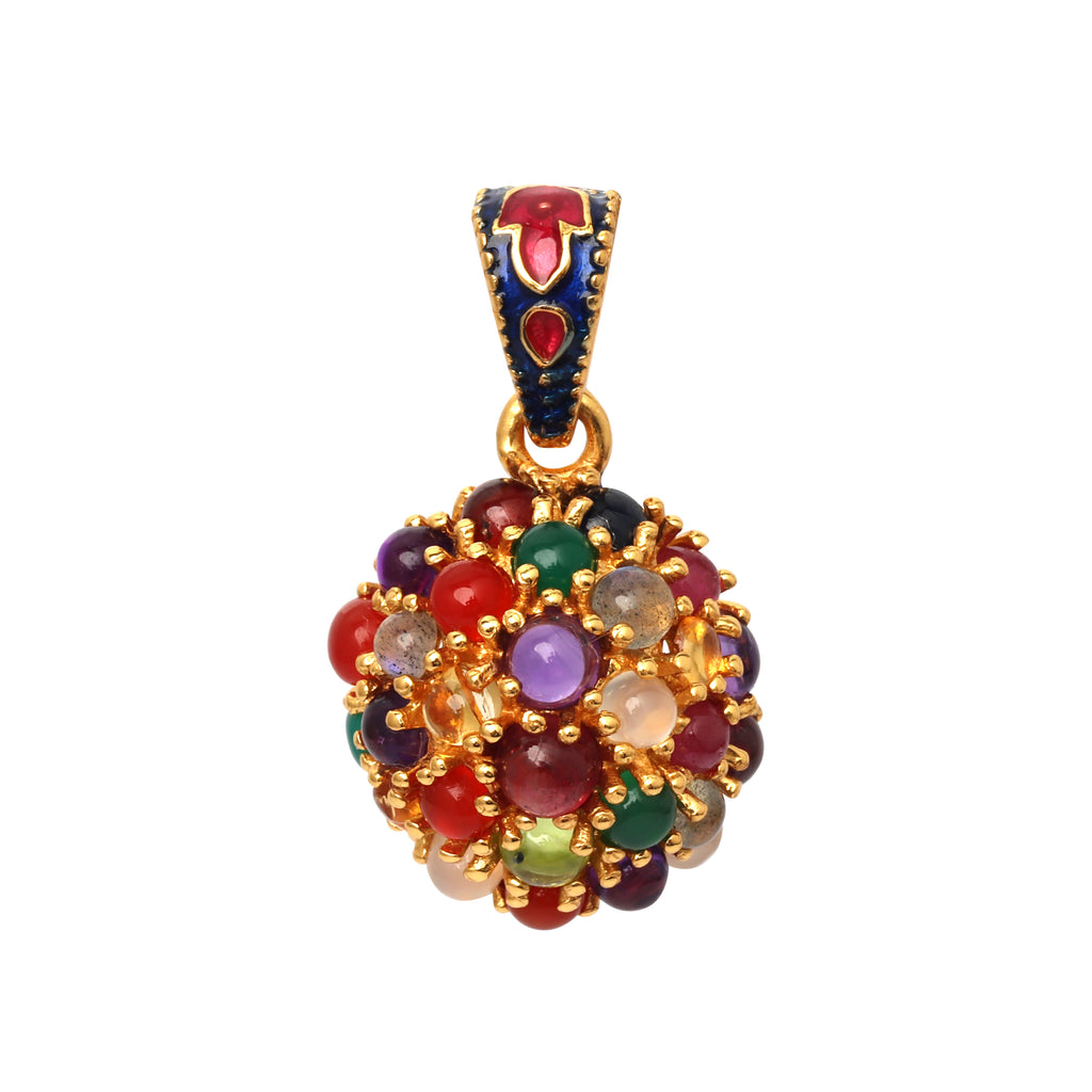 Gold plated multi gem cluster pendant in 925 sterling silver