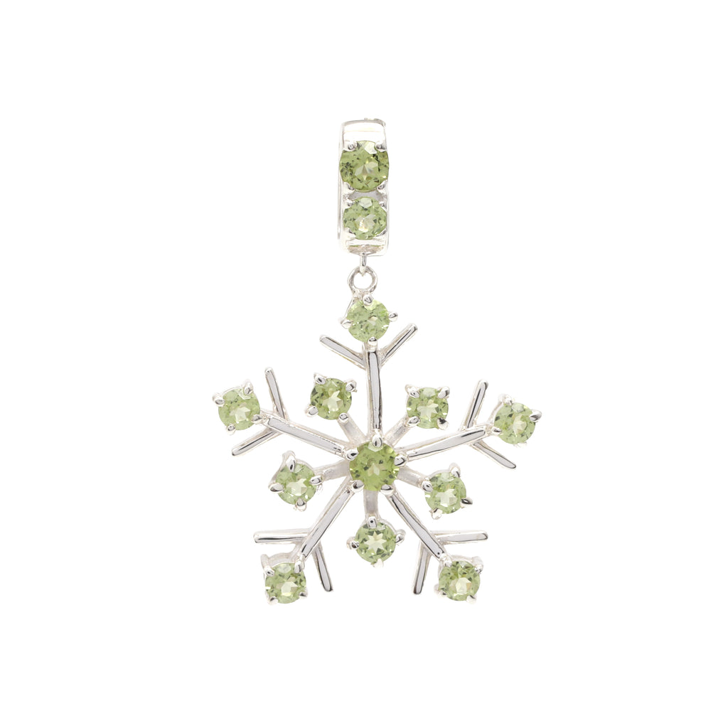 Natural Peridot Snowflake Pendant in 925 Sterling Silver
