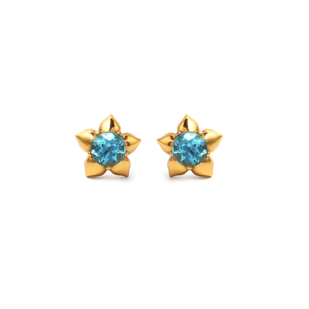 Gold plated Blue Topaz flower stud earrings in 925 sterling silver
