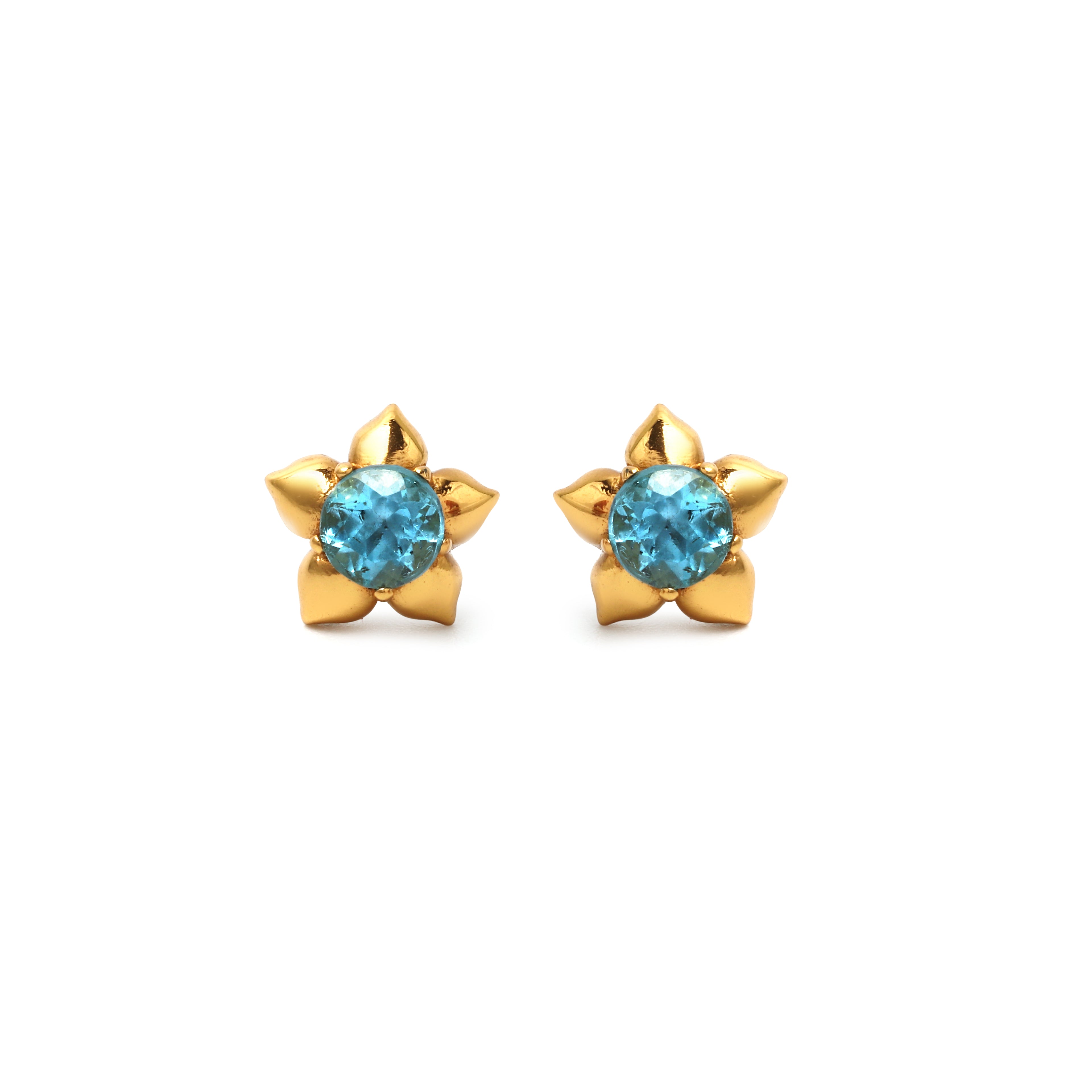 Gold plated Blue Topaz flower stud earrings in 925 sterling silver