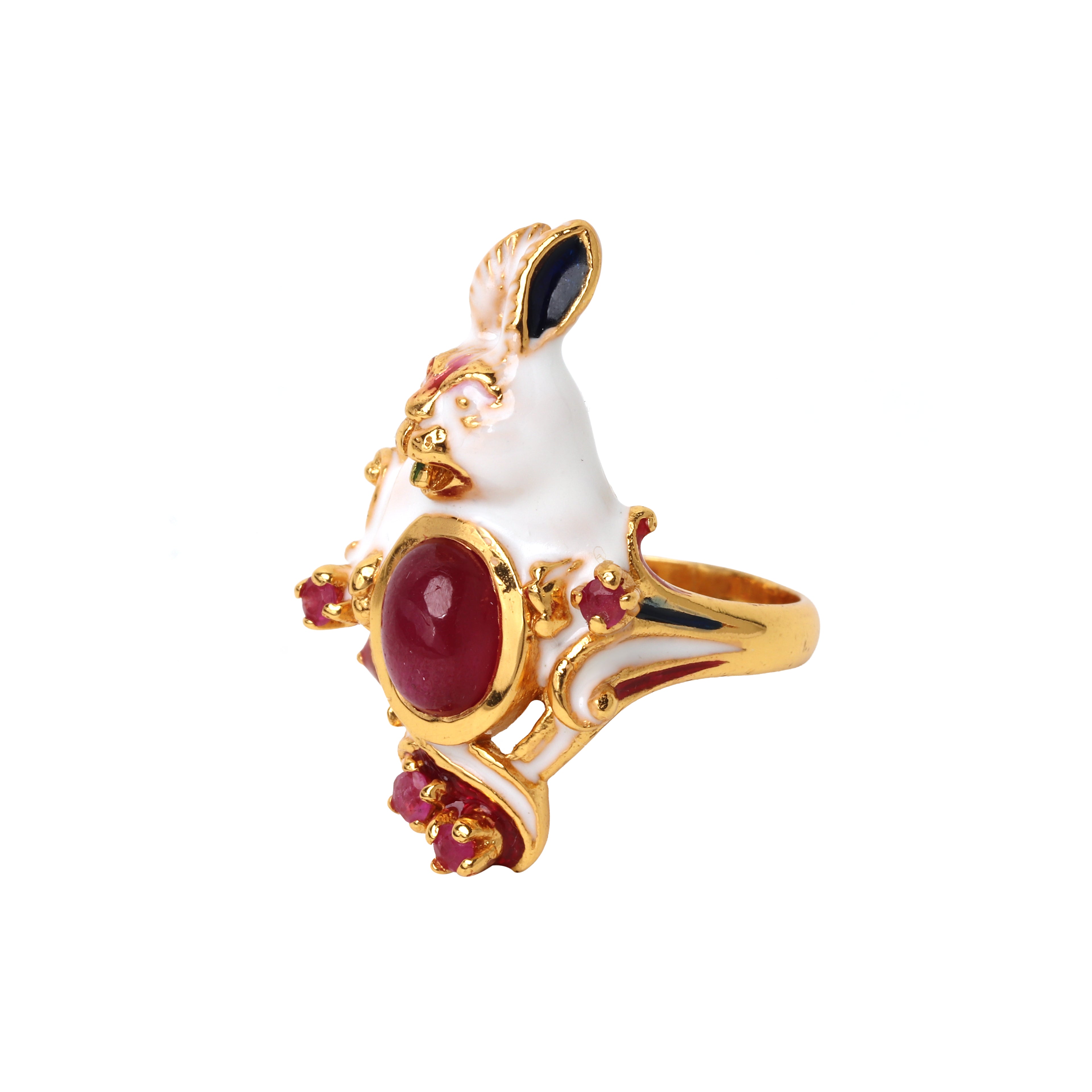 Natural ruby bunny ring handcrafted in Thailand