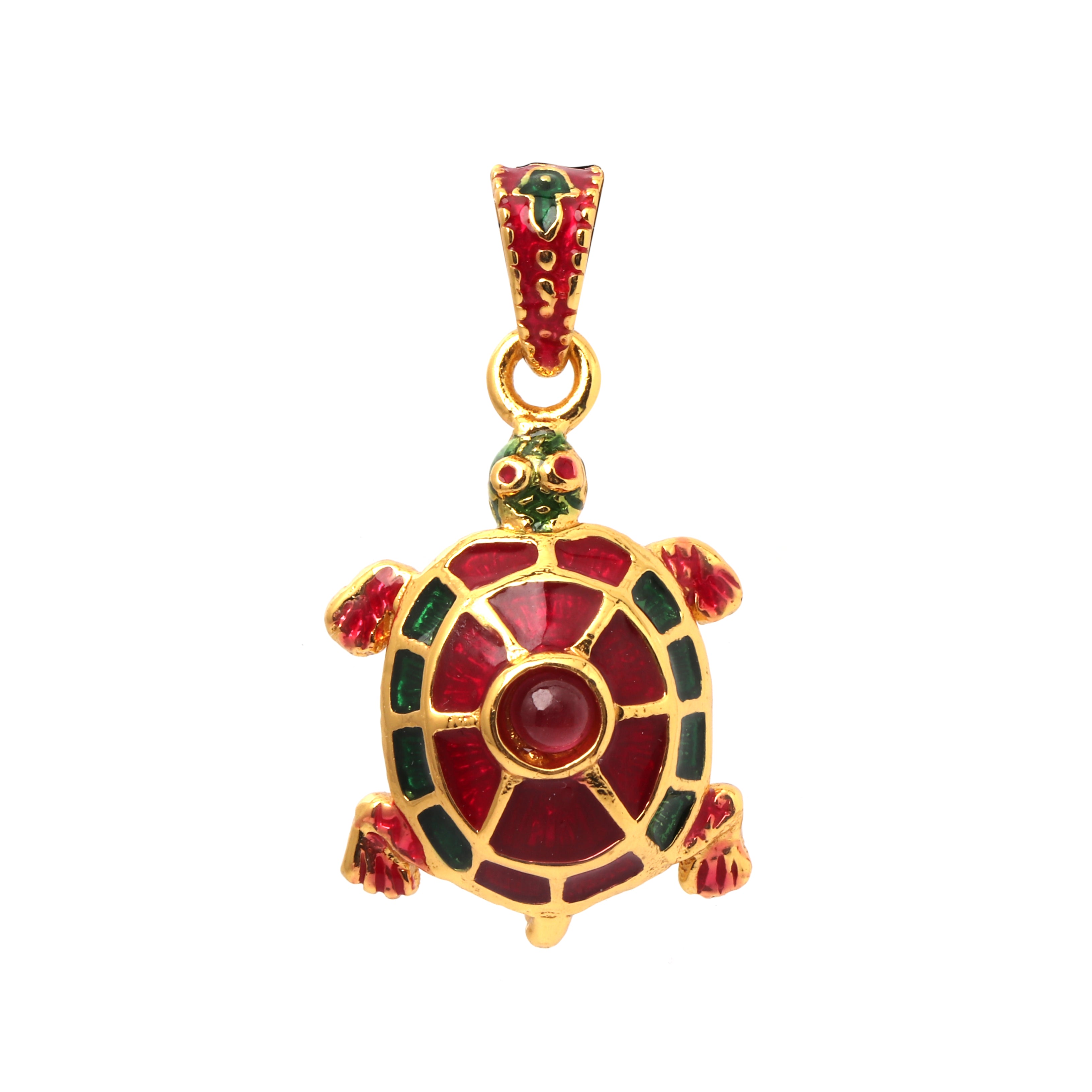 Gold plated ruby turtle pendant in 925 sterling silver