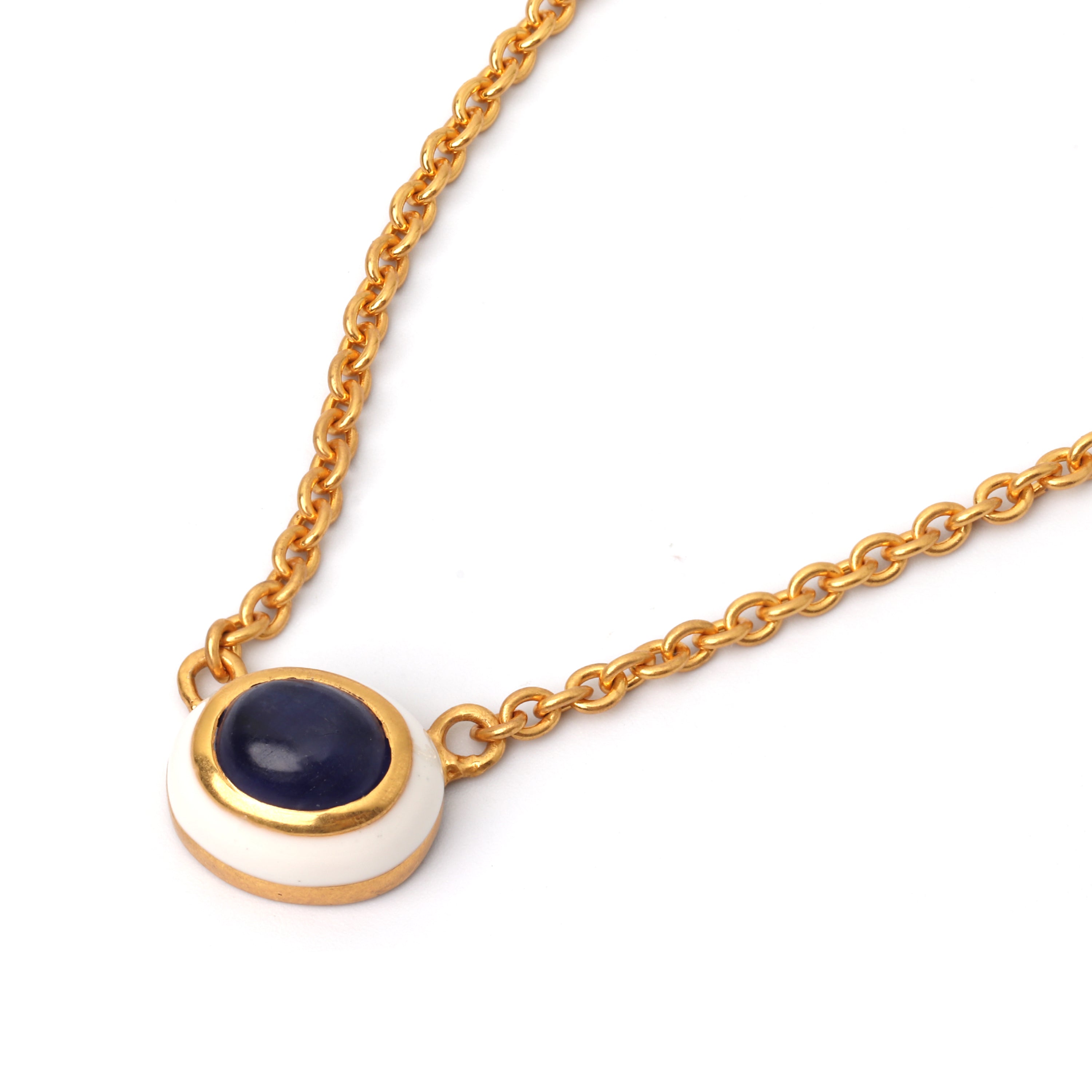 Gold plated sapphire necklace in 925 sterling silver with white enamel detailing