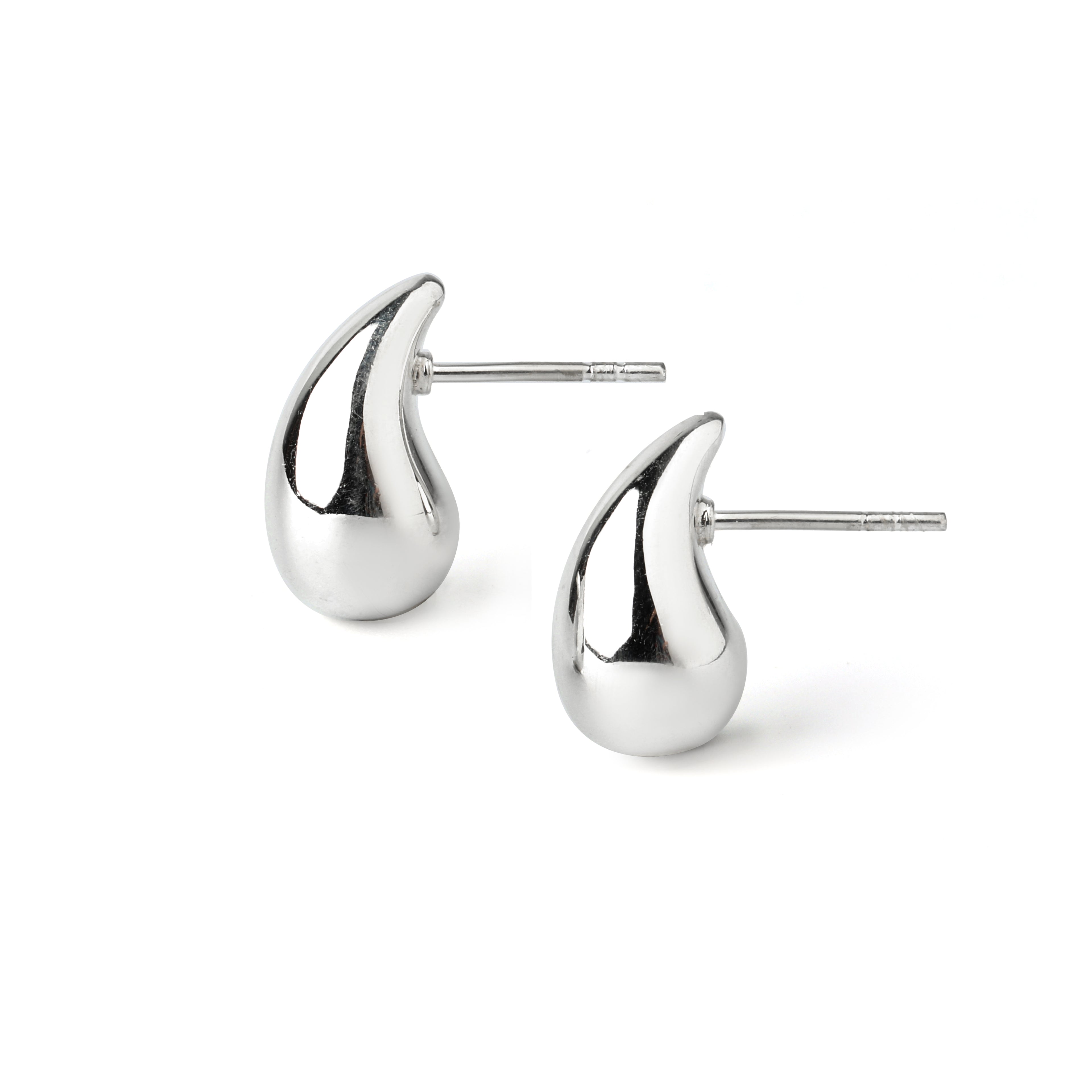Side view of minimalist teardrop stud earrings in hypoallergenic 925 sterling silver
