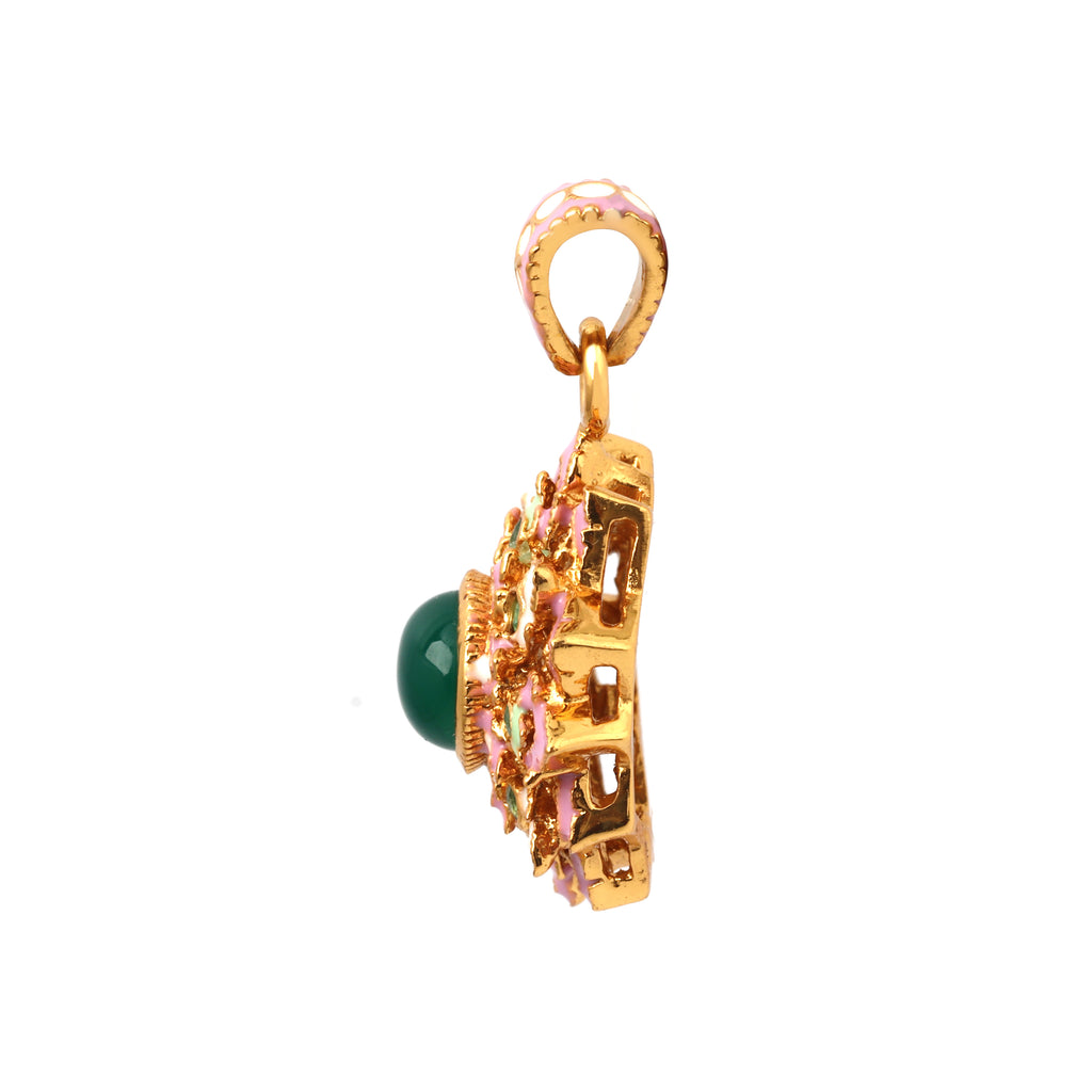Luxury sterling silver pendant with onyx centerpiece and emerald accents