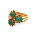 Green onyx floral ring in gold plated sterling silver