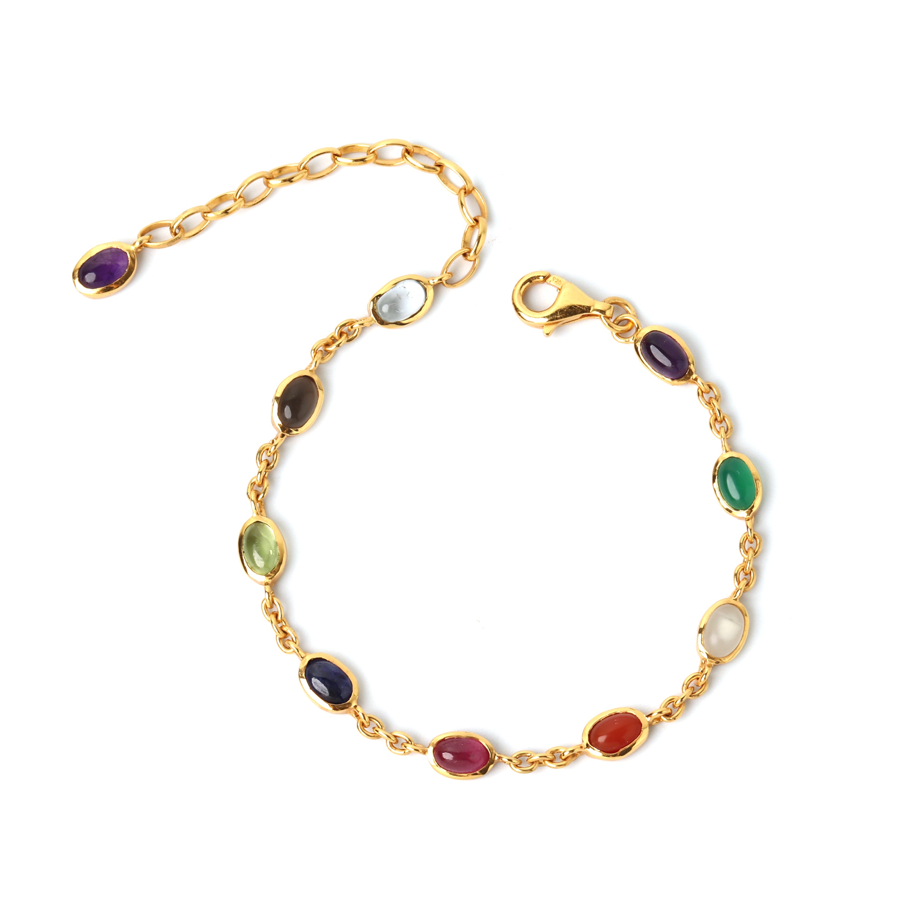 Luxury sterling silver bracelet with colorful natural gemstones