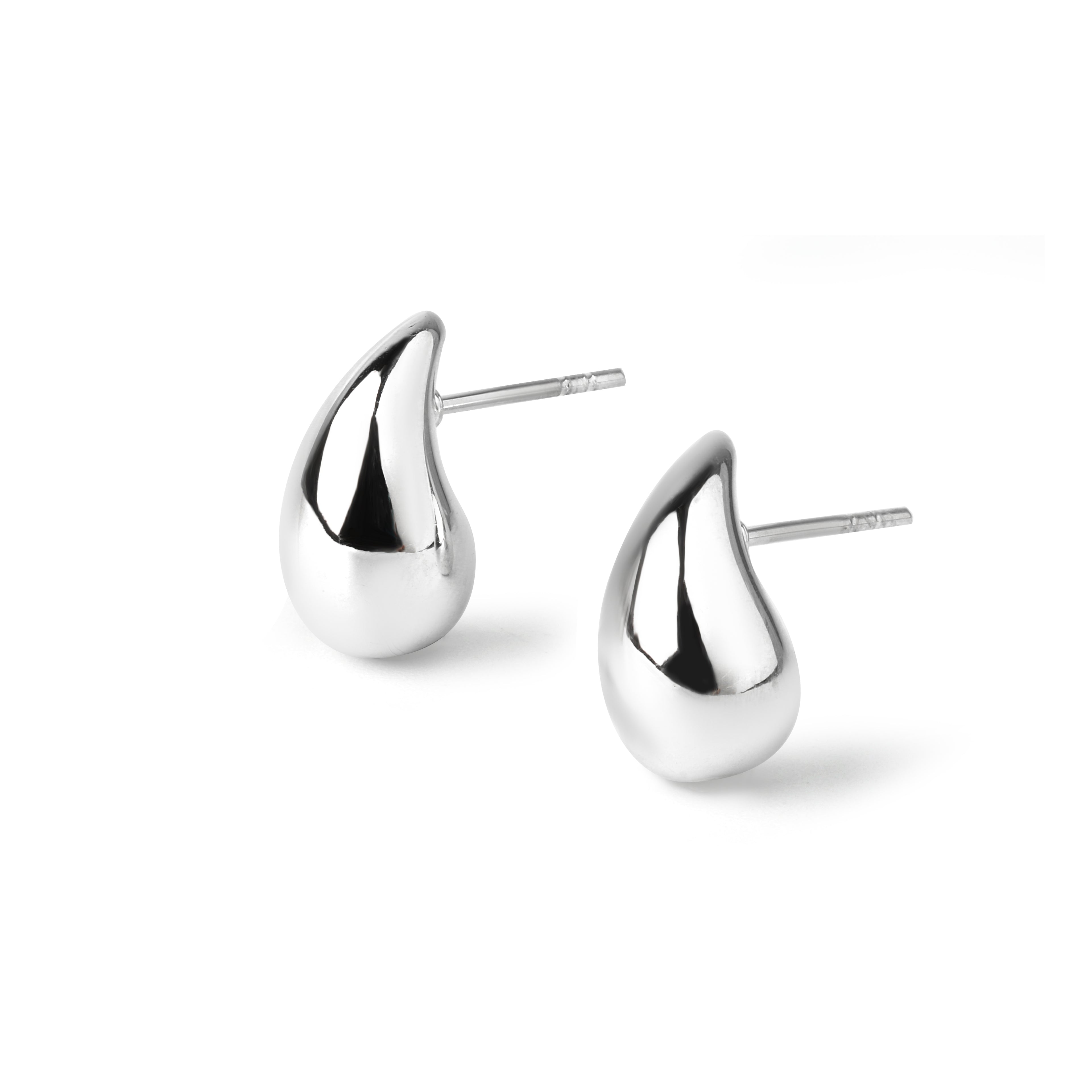 Side view of minimalist teardrop stud earrings in hypoallergenic 925 sterling silver