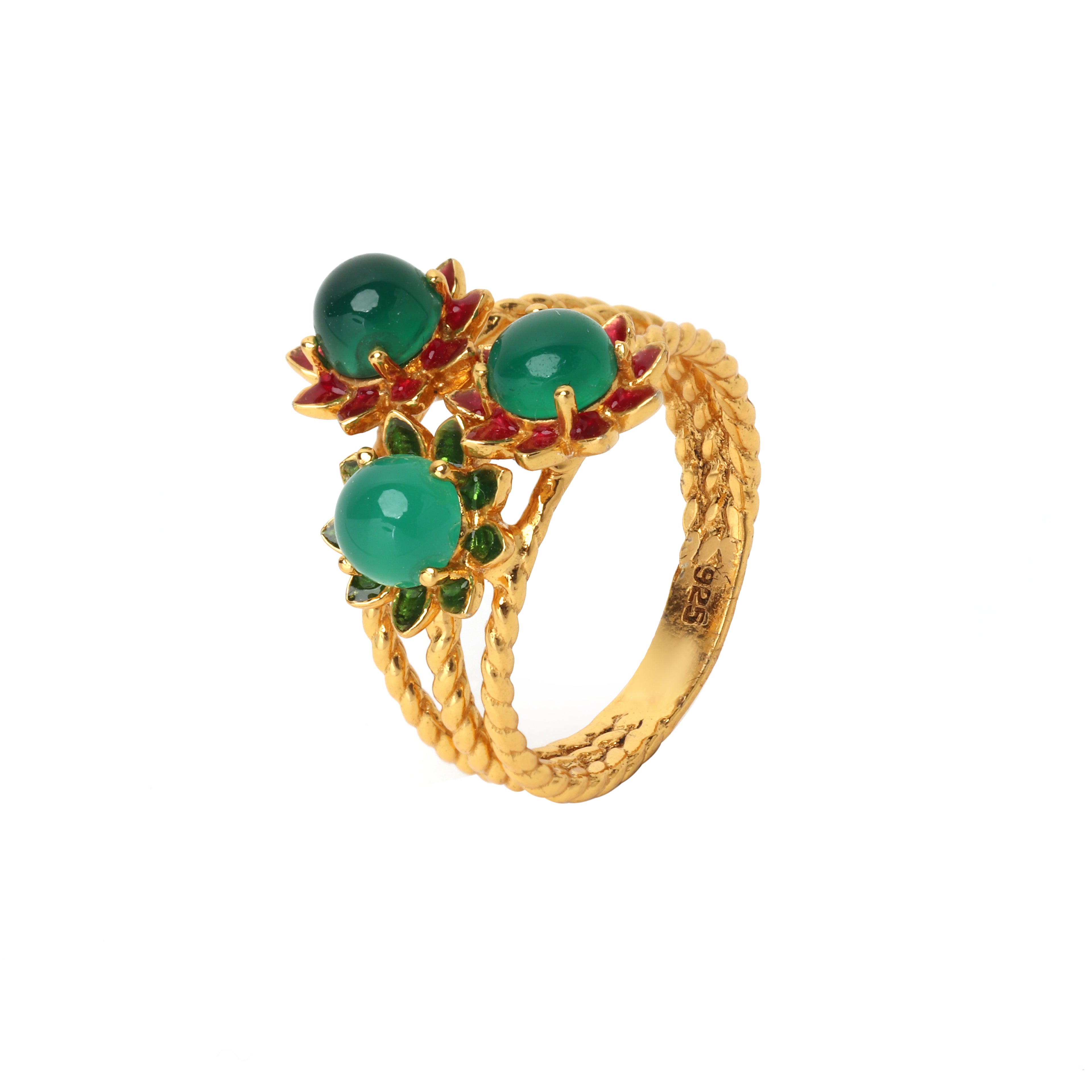 Handcrafted floral gemstone ring made in Thailand