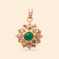 Gold plated floral pendant with green onyx cabochon