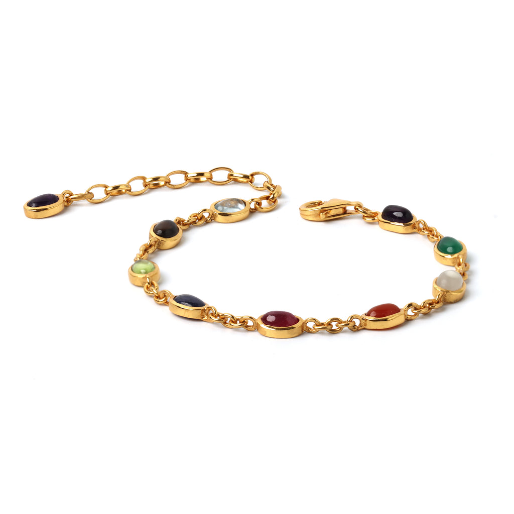 Gold plated multi gem bracelet in 925 sterling silver