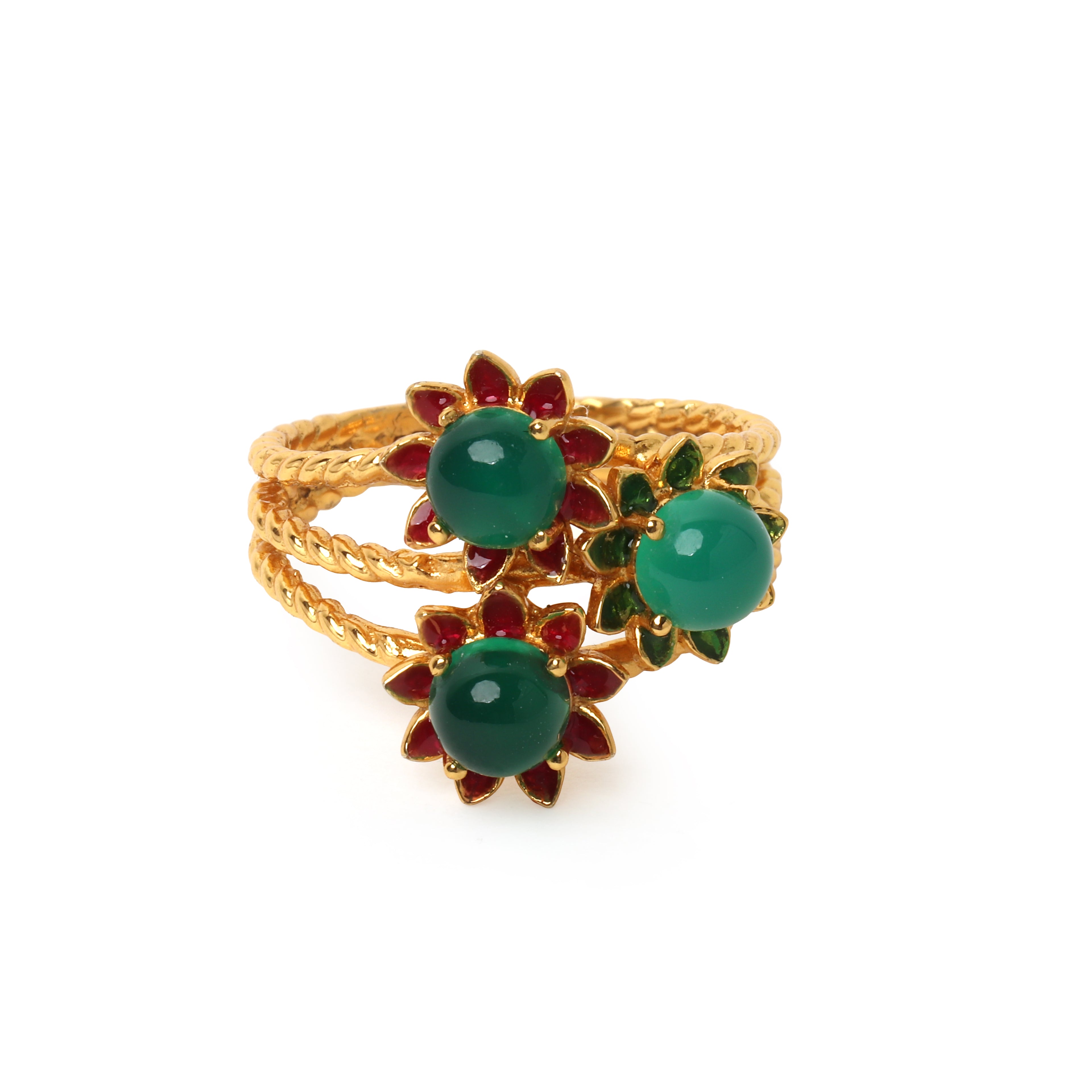 Natural green onyx statement ring for women