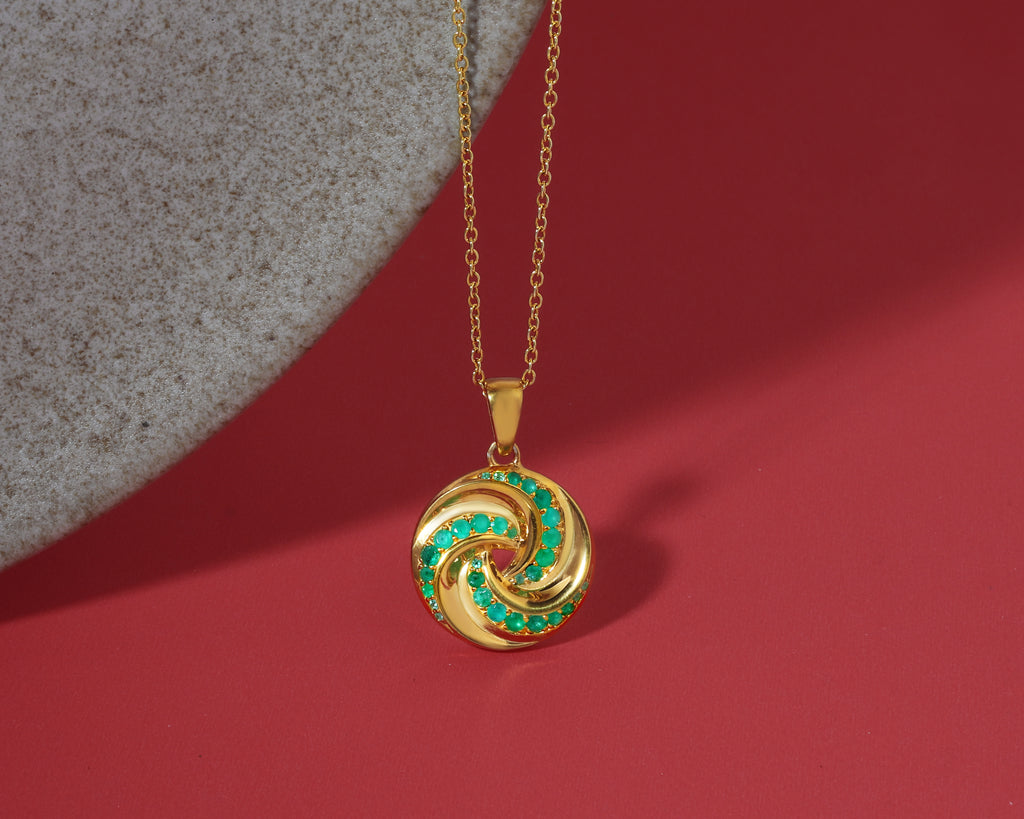Luxury Emerald Twisted Pendant in 18K Gold-Plated Sterling Silver