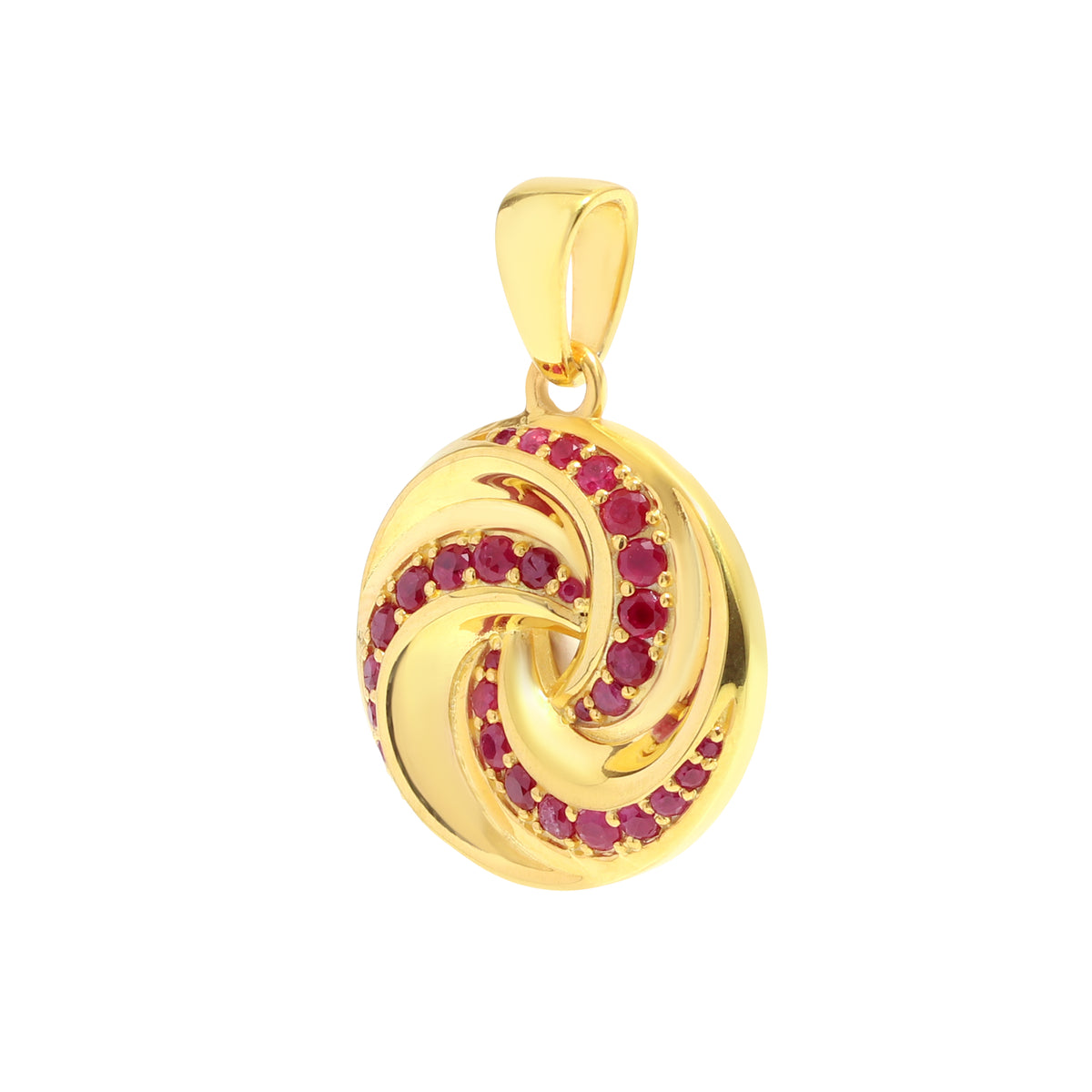 Luxury Ruby Twisted Pendant in 18K Gold-Plated Sterling Silver