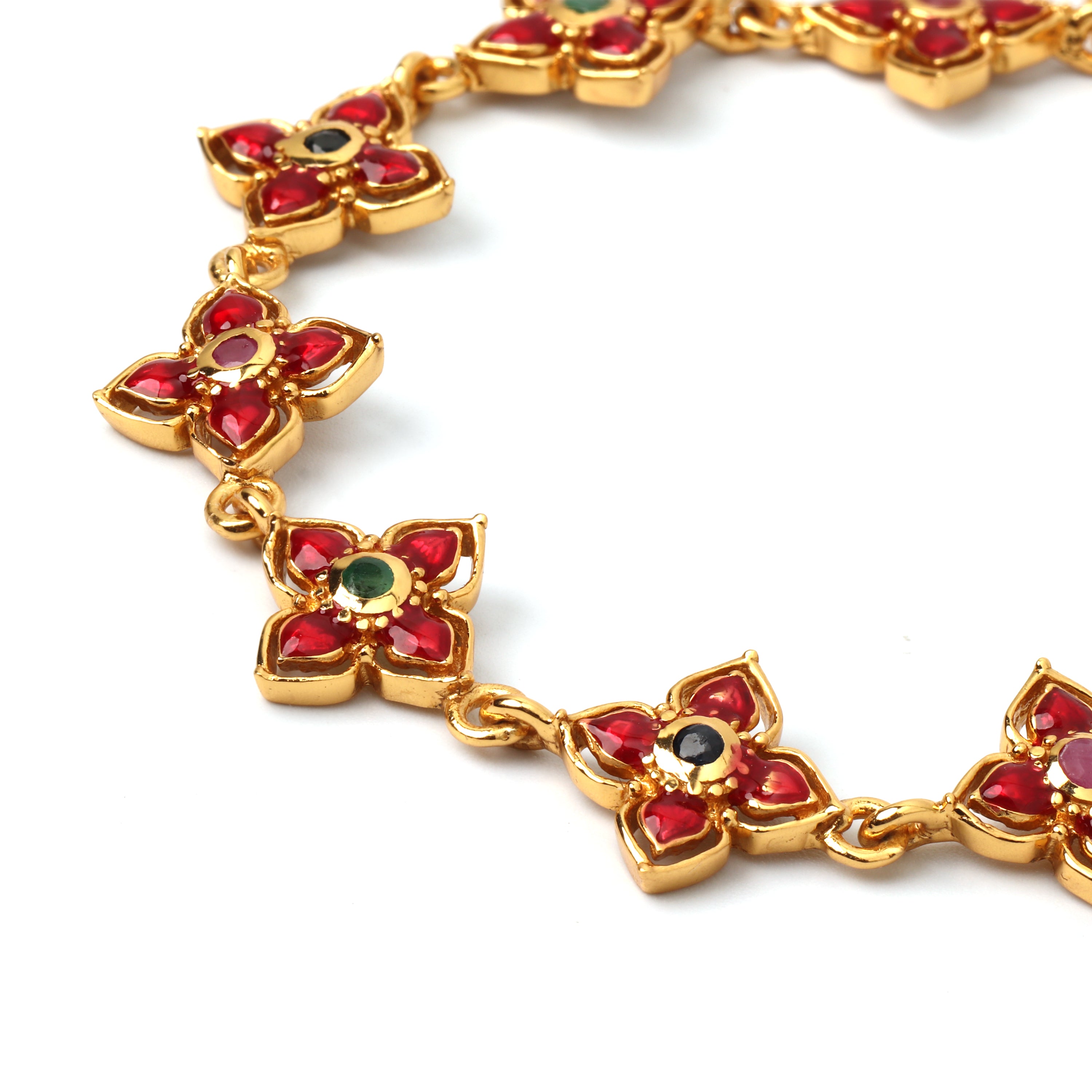 Elegant flower bracelet with colorful gemstones handcrafted in Thailand